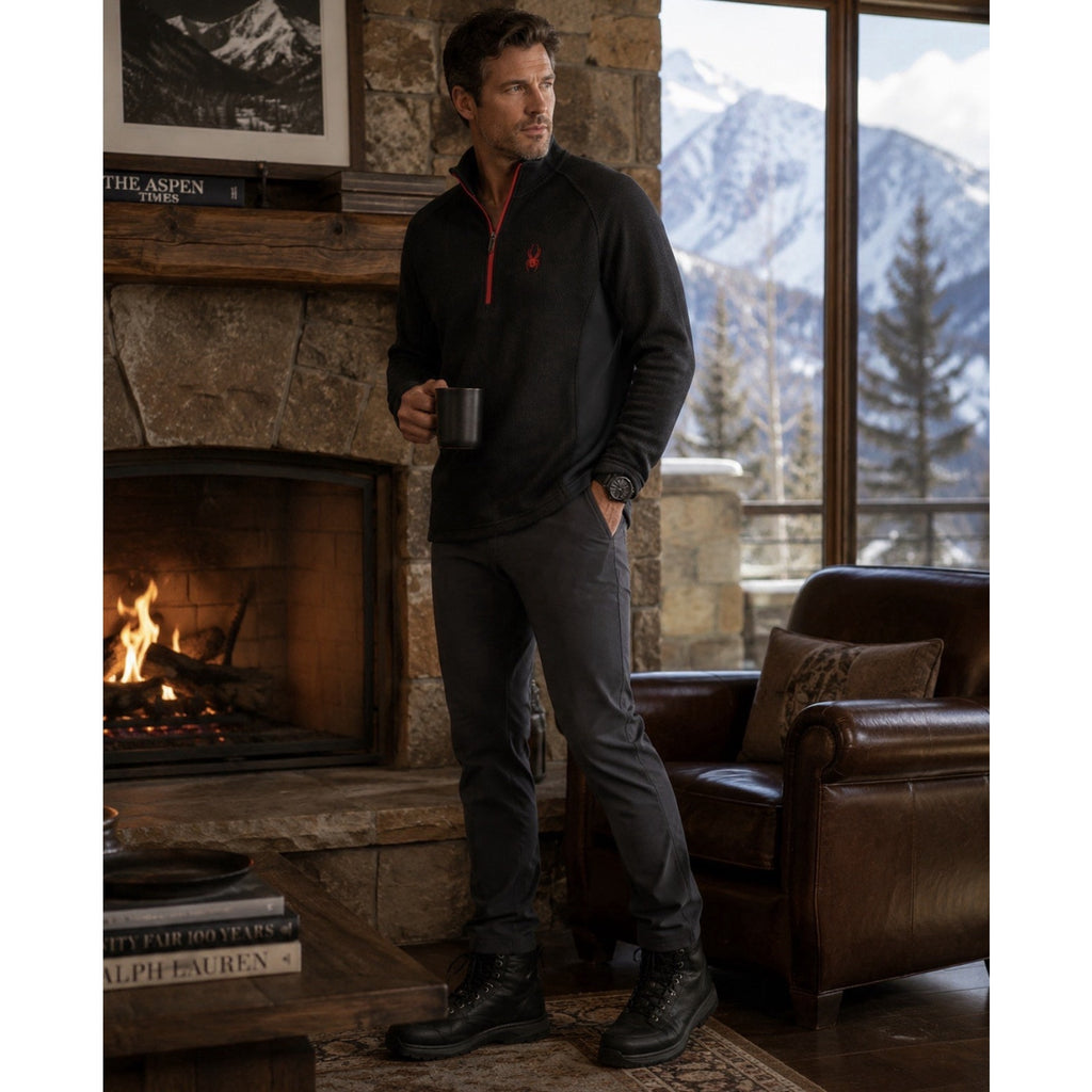 Spyder Core Sweater 1/4 Zip Pullover Men’s Large Black Red Fleece Performance