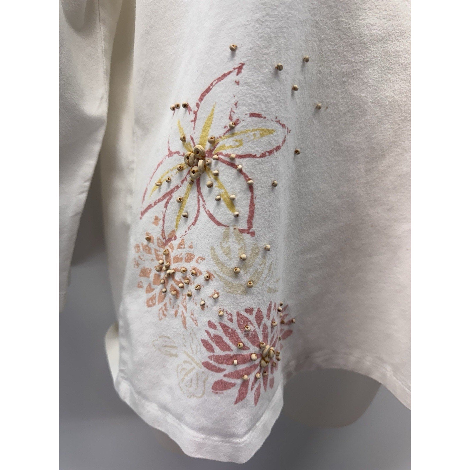 Lara Lane White Pastel Floral V Neck Women’s Size Large Cotton Spandex