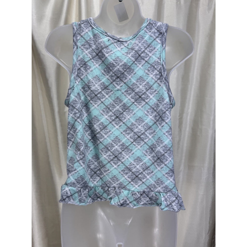 PJ Couture Woman's Extra Soft Gray Green Plaid Sleeveless Top Medium