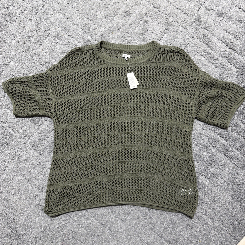 Aerie Crochet Short Sleeve Oversized Sweater Green Size Small NWT