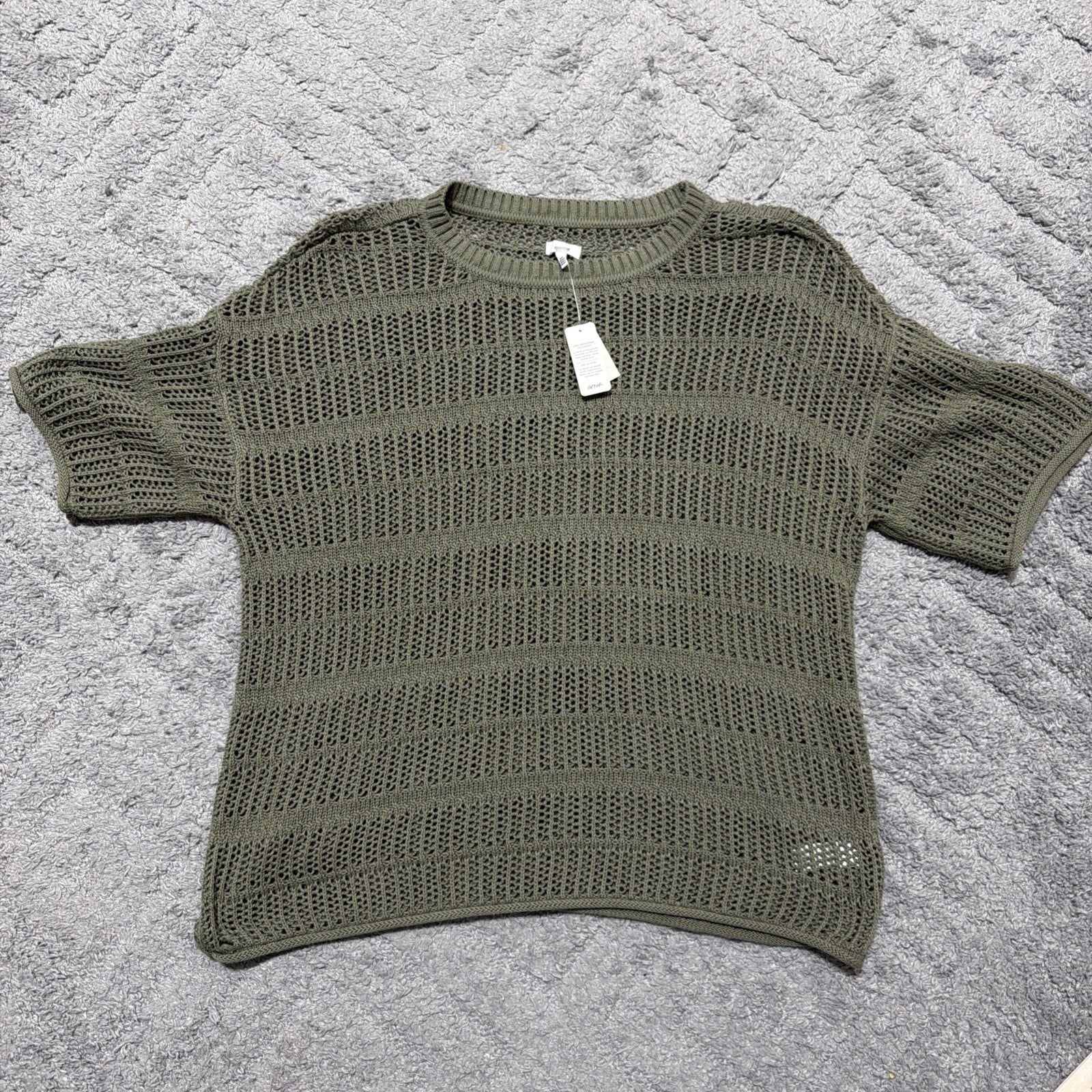 Aerie Crochet Short Sleeve Oversized Sweater Green Size Small NWT