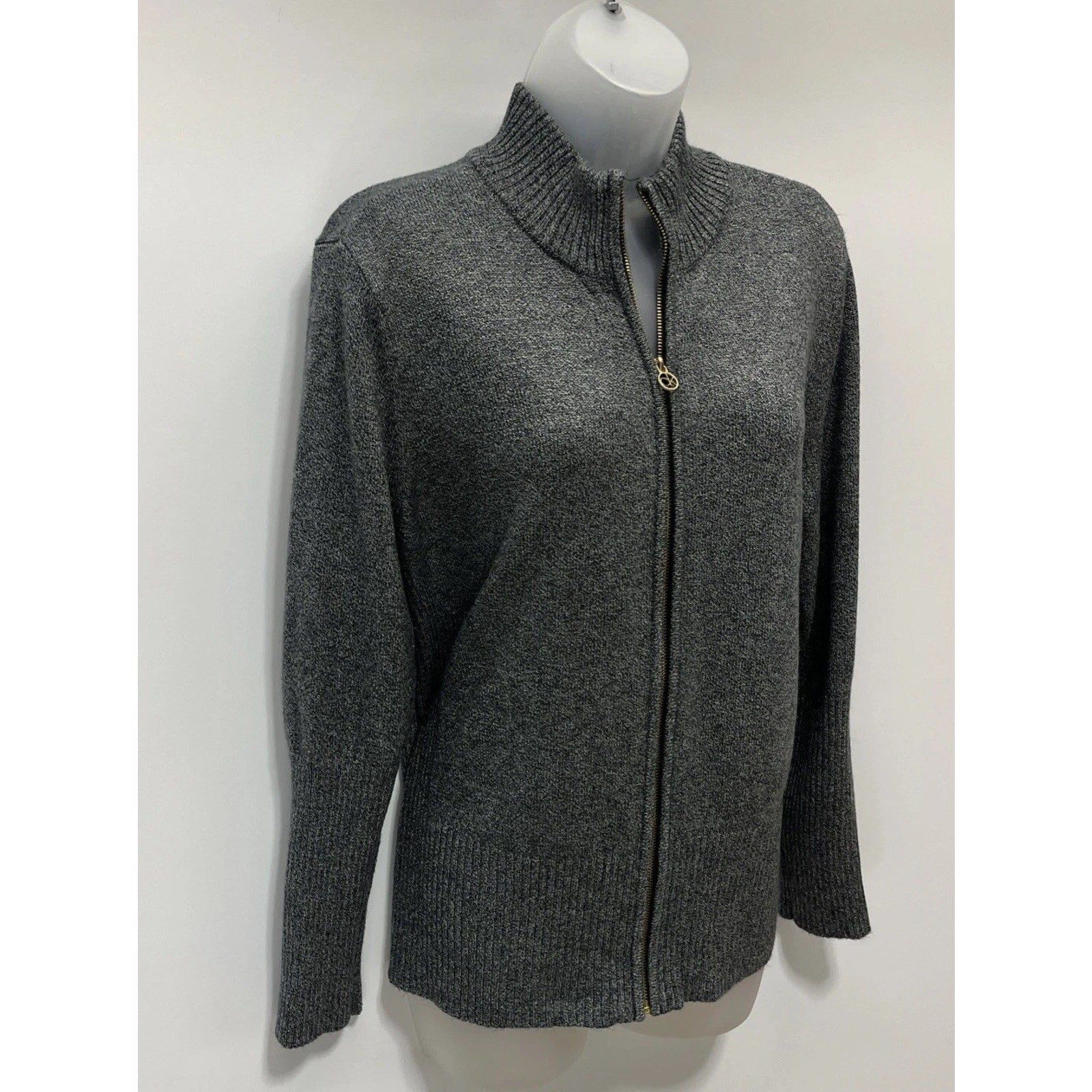 Calvin Klein Womans Gray Cardigan Sweater Sweatshirt Size Large Full Zip