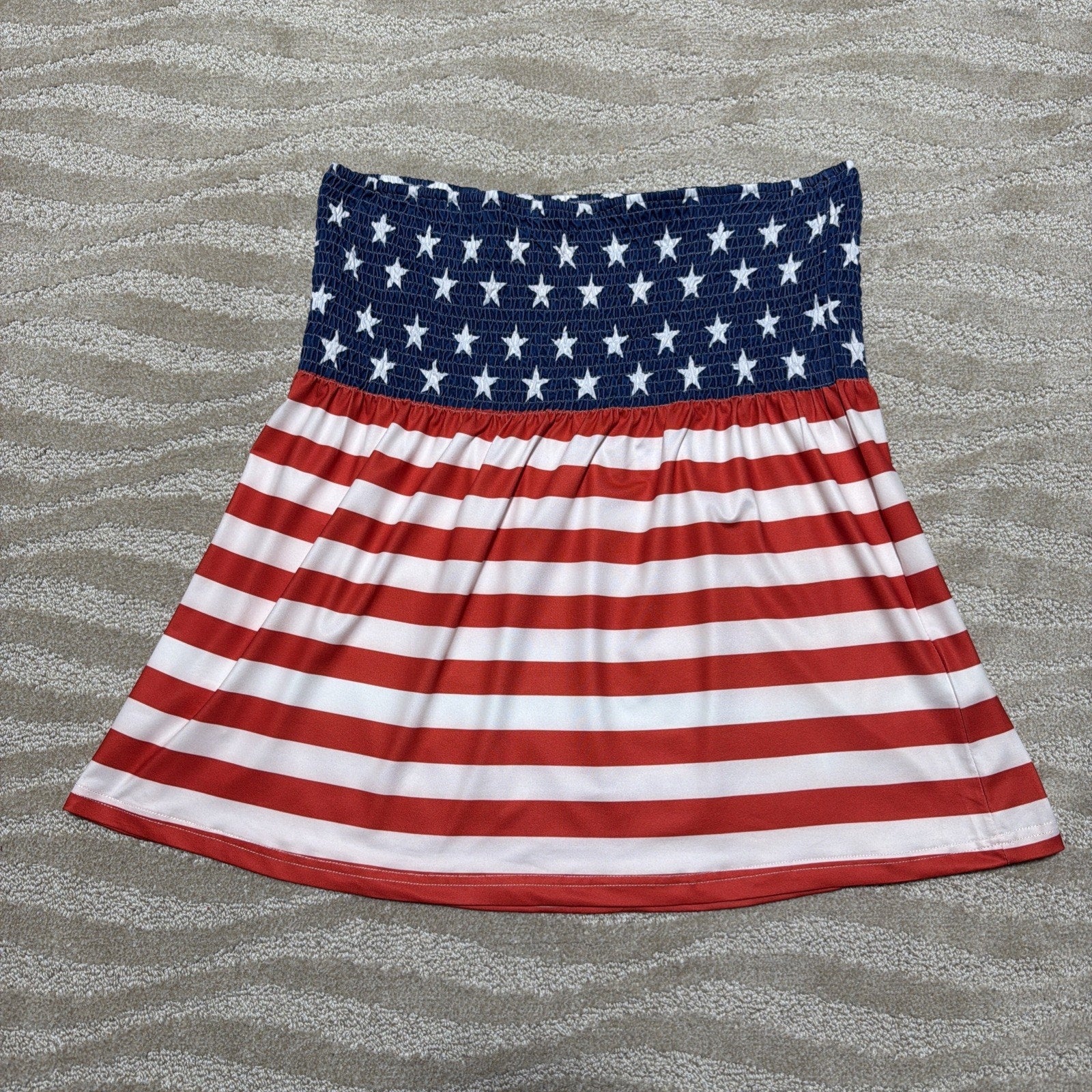 Tube Top Tank Womens Size XL Blue Red White Stars Patriotic Strapless Stretch