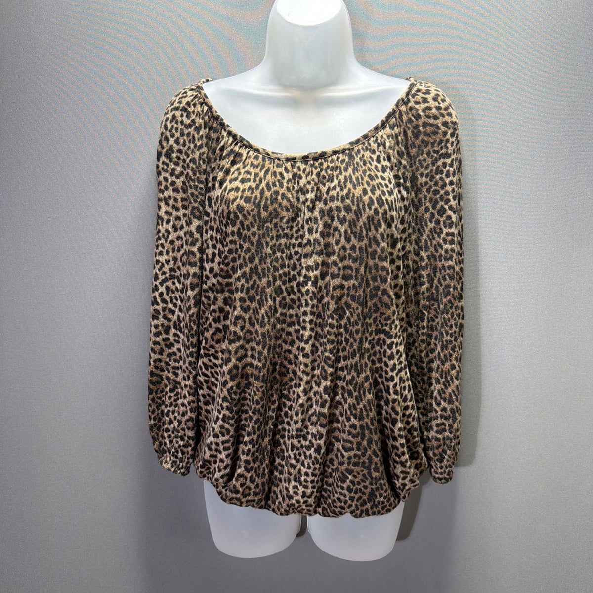 Michael Kors Women's Animal Print Pullover Blouse Long Sleeve Brown Size Small