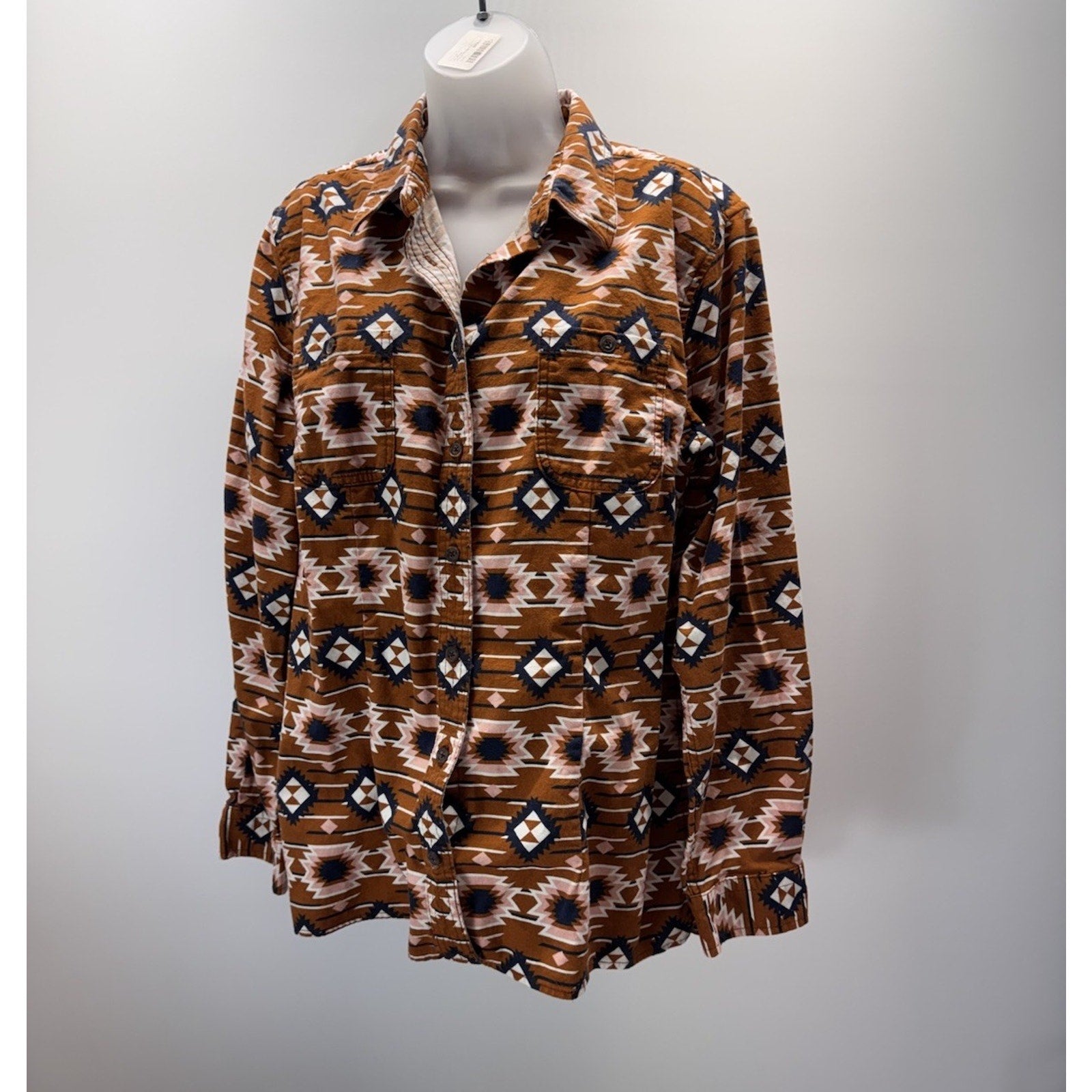 Duluth Trading Aztec Western Button Shirt Women’s X-Large Brown