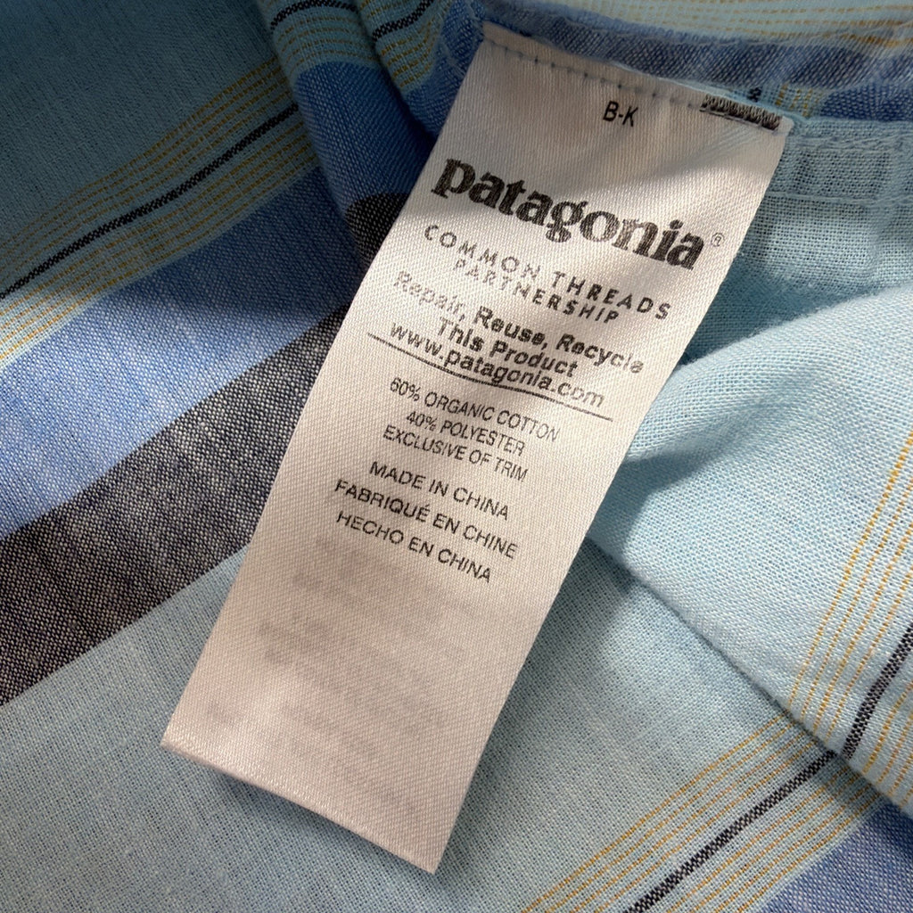 Patagonia Bluffside Shirt Mens L Blue Striped Short Sleeve Lightweight Button Up