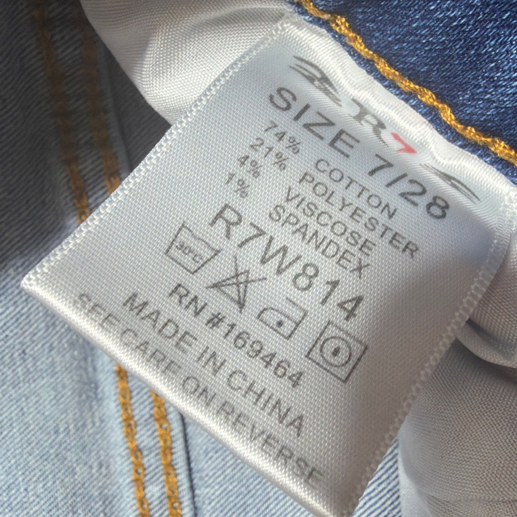 R7 Bootcut Jeans Womens 7/28 Blue Med Wash Mid Rise Distressed Stretch 28x30