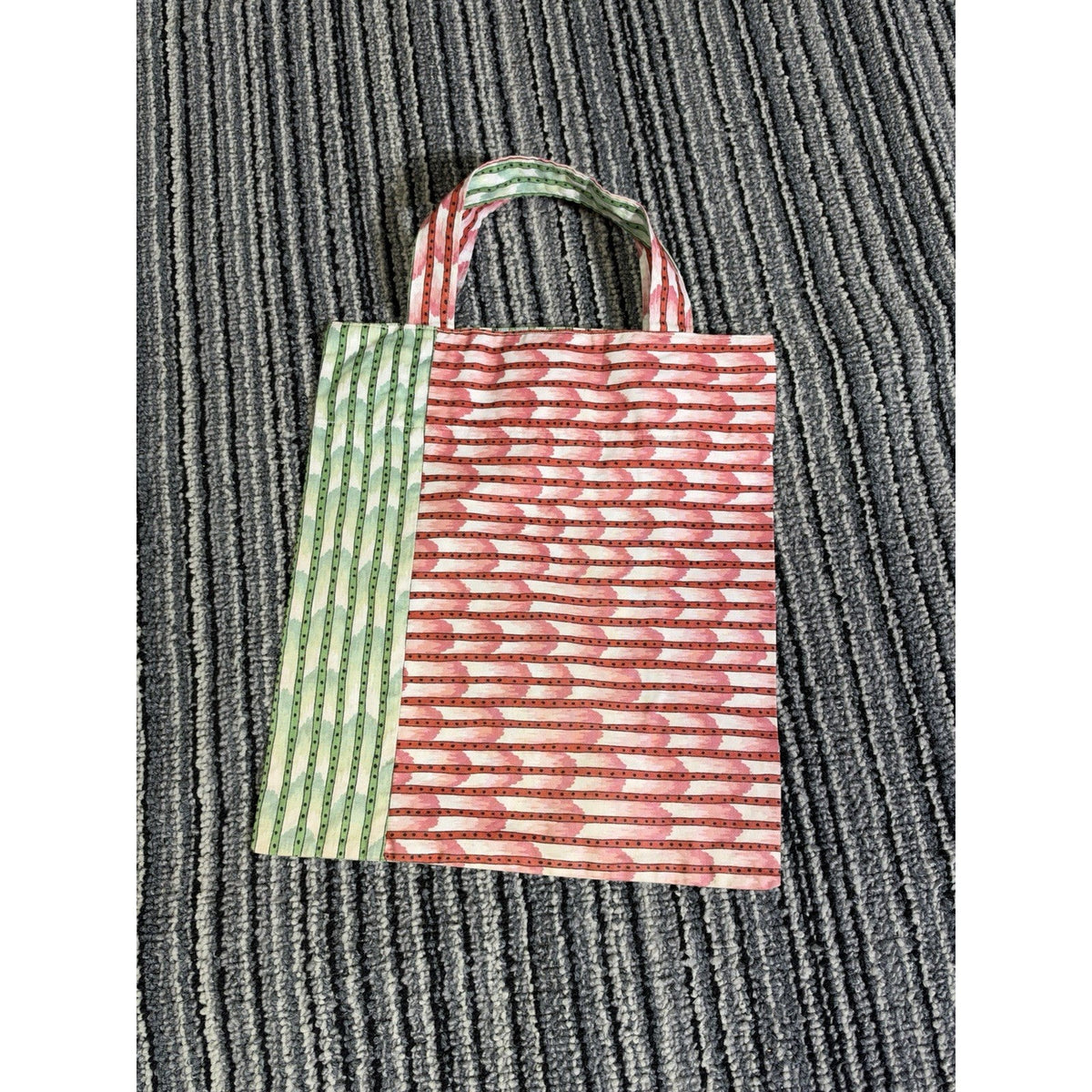 Vintage Red and Green Cotton Fabric Tote Bag Small Handbag