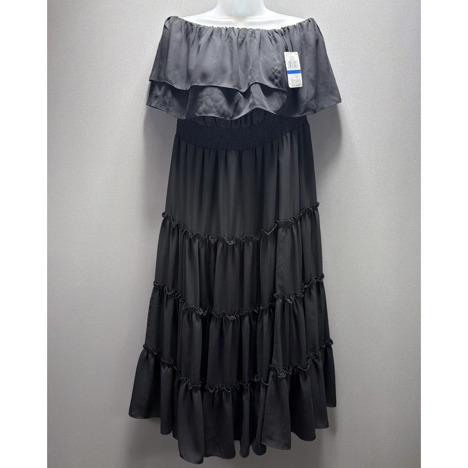 1. State Womens XL Black Cold Shoulder Tiered Maxi Dress 1X Ruffled Accents NWT