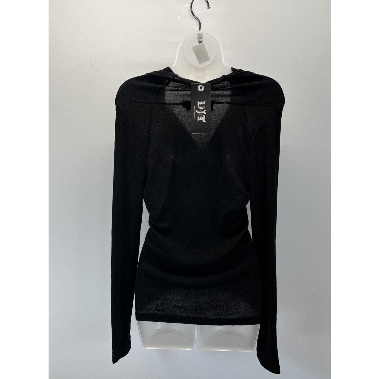 NWT DJT Twisted Bust Fitted Top Ribbed Knit Pullover Black Size Medium