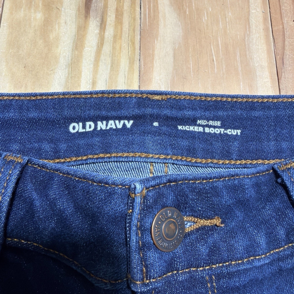 Old Navy Women Jeans Size 6 Blue Kicker Boot-Cut Mid Rise Blasted Denim 29x31