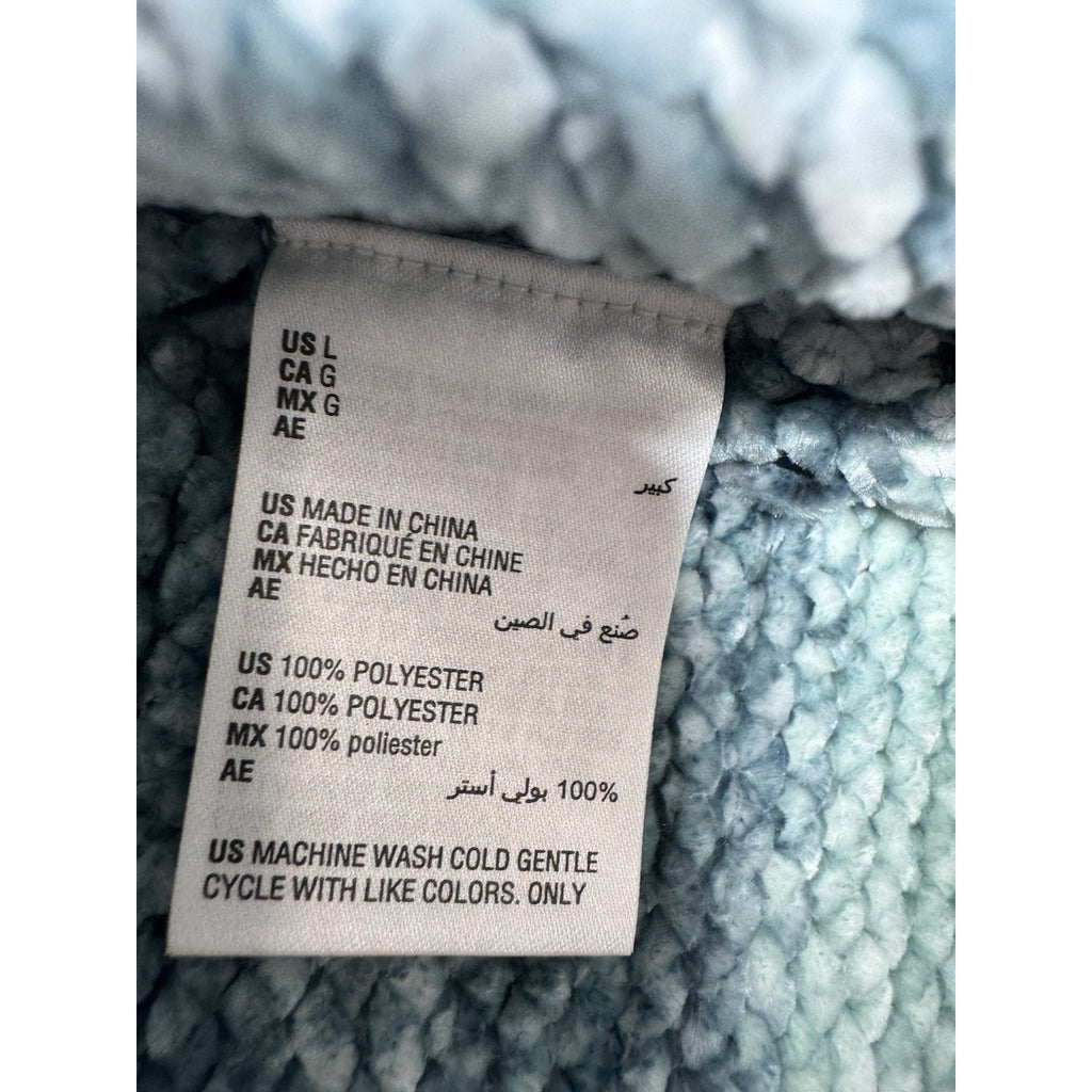 Style & Co Fuzzy Crew Sweater Womens Large Blue Green Striped Soft Plush Cozy