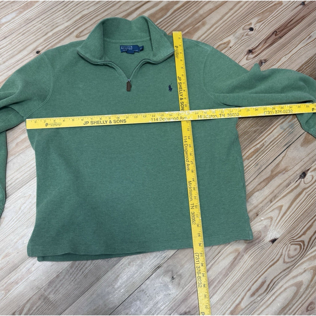 Polo Ralph Lauren Green Quarter Zip Pullover Estate Rib Navy Blue Pony Men’s XL