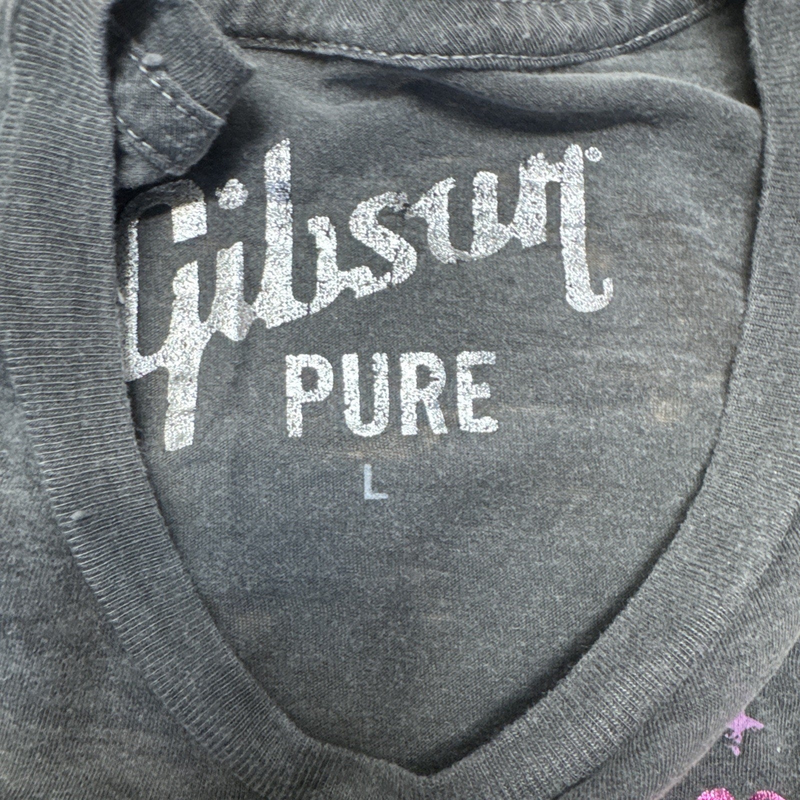 Gibson Guitar T-Shirt Gray With Pink Gibson Juniors Size Large Vintage NWOT