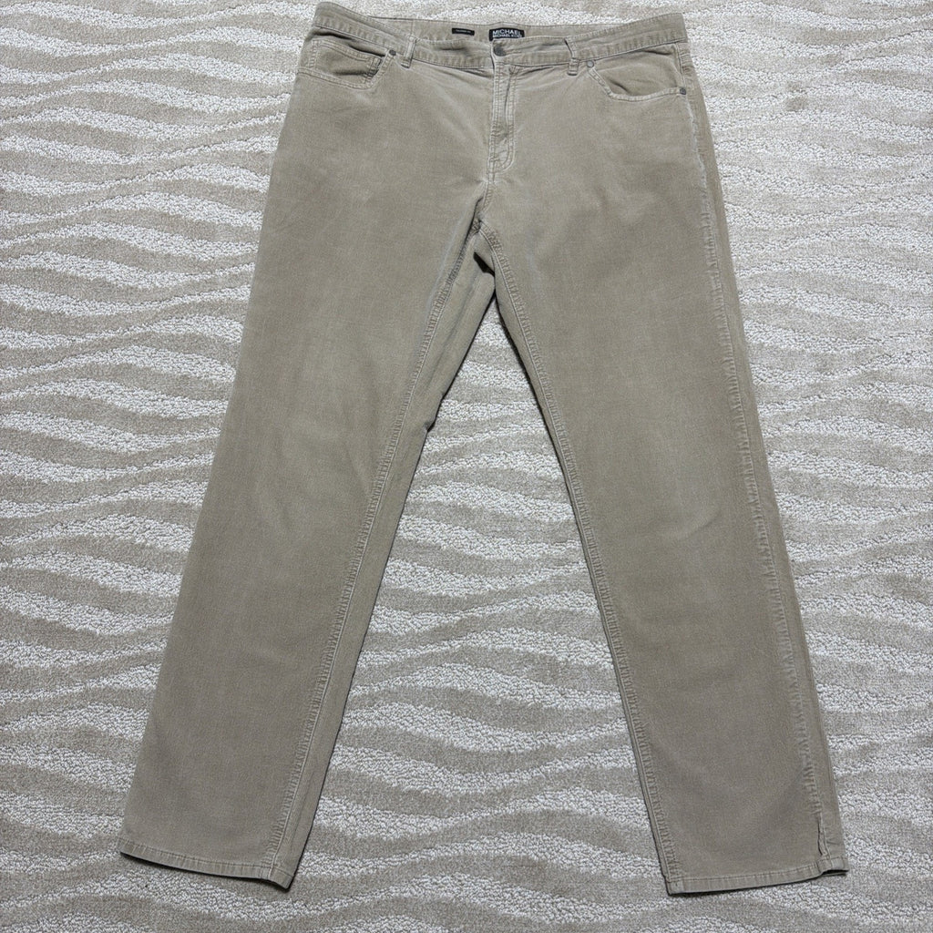 Michael Kors Mens Corduroy Beige Tailored Fit Pants 36x32