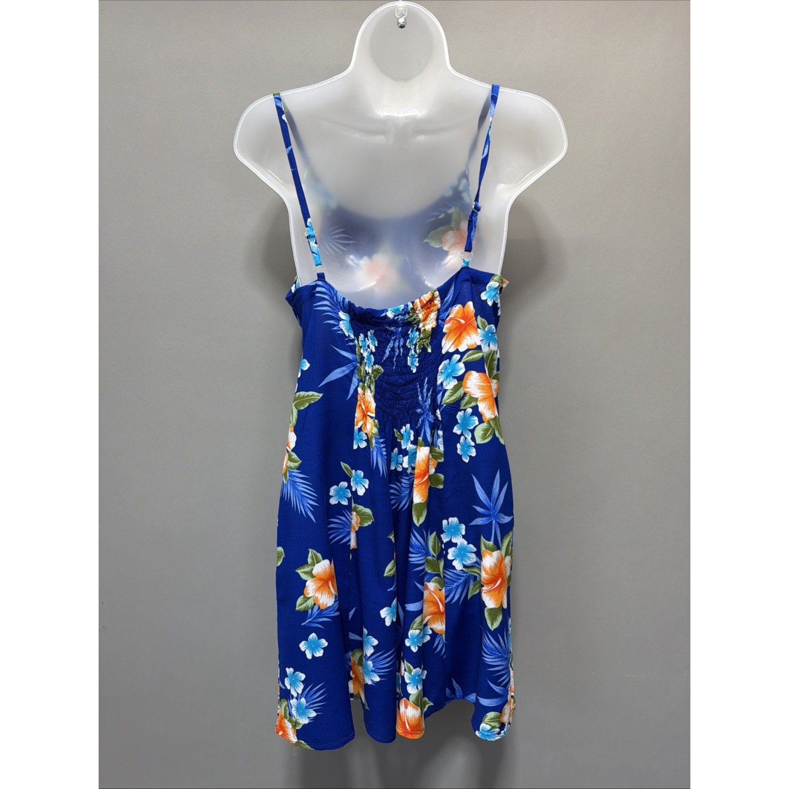 Tiki Palm Hawaiian Blue Floral Slip Dress Sundress Beach Pool Cover-up Size M