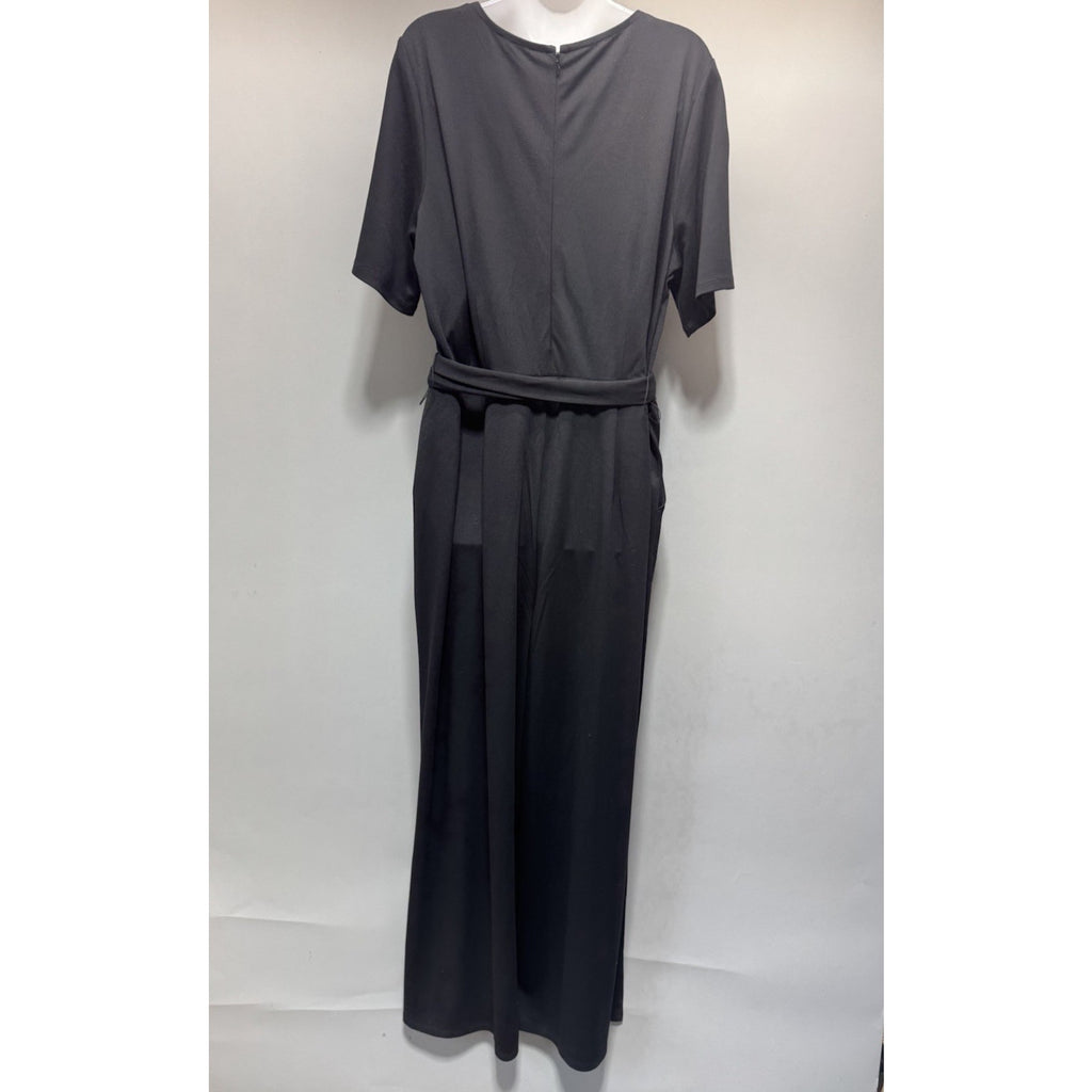 Lane Bryant NWT Womens Size 18 Black Wide Leg Jumpsuit Tie Waist V Neck $99