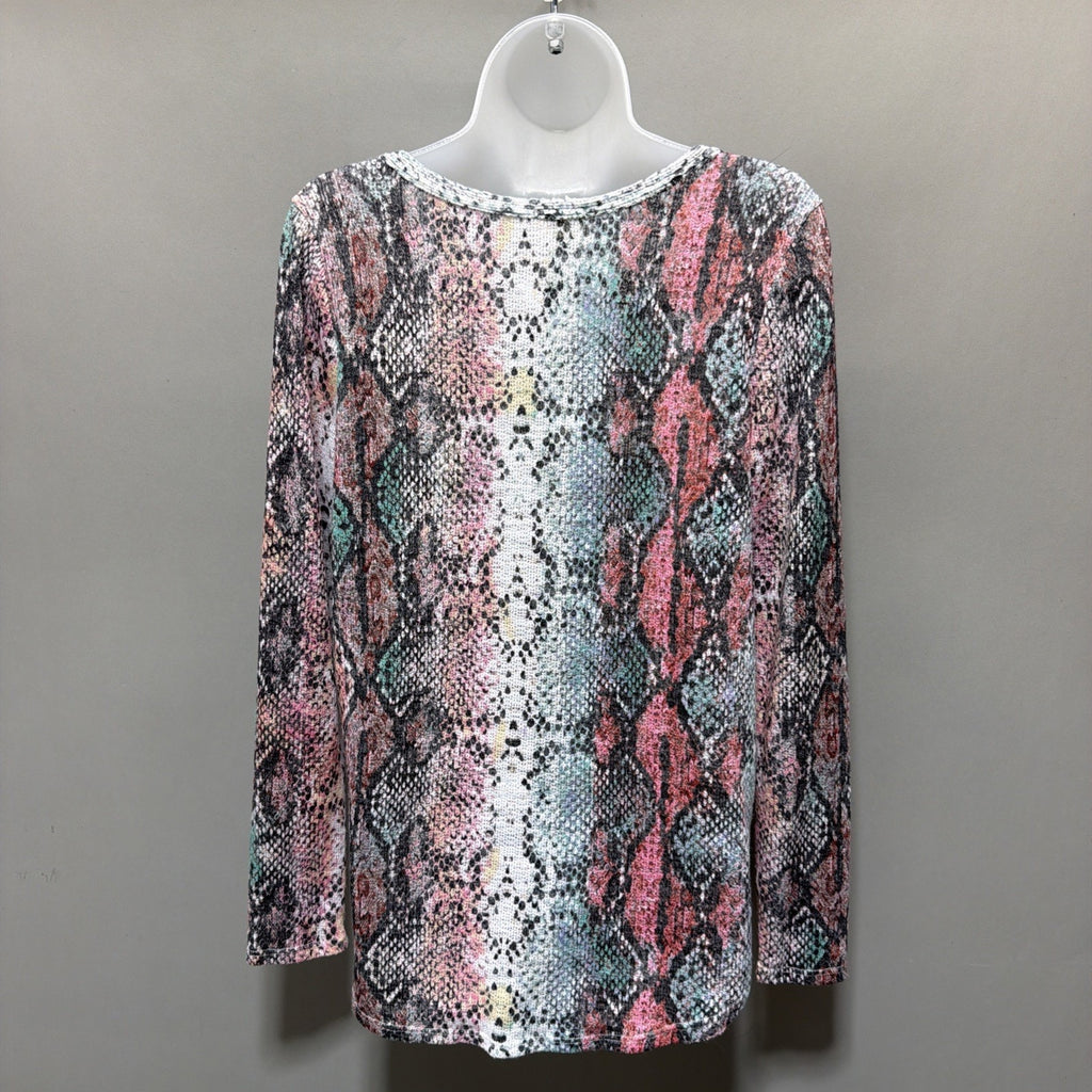 BiBi Snakeskin Print Low Gauge Hacci V Neck Top Size Small NWT Made In USA