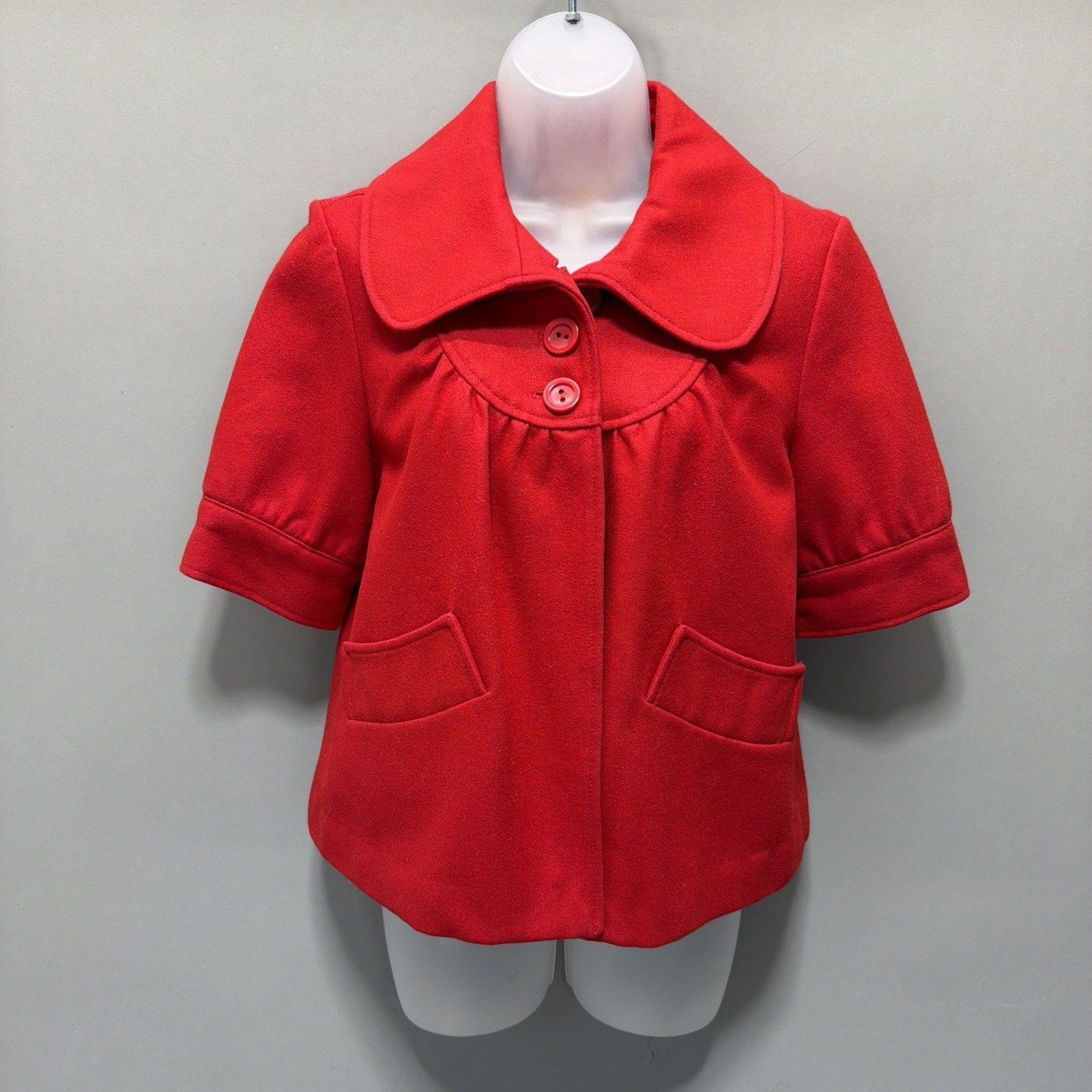 Anthropologie TULLE Crop Coat 3/4 Sleeve Red Wool Blend Size: M