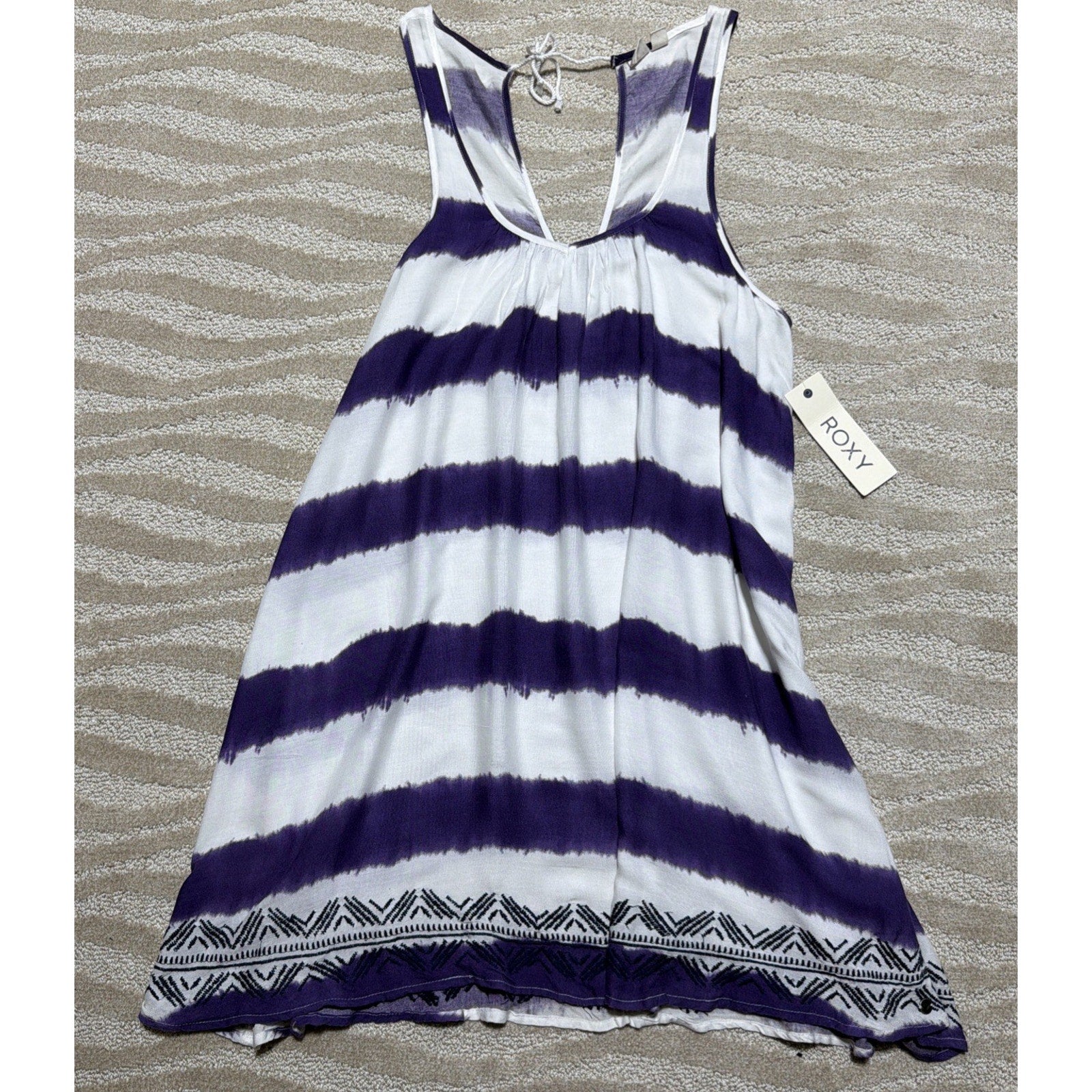 Roxy Mini Dress Women's L White Purple Aztec Boho Beach Flowy Tank NWT