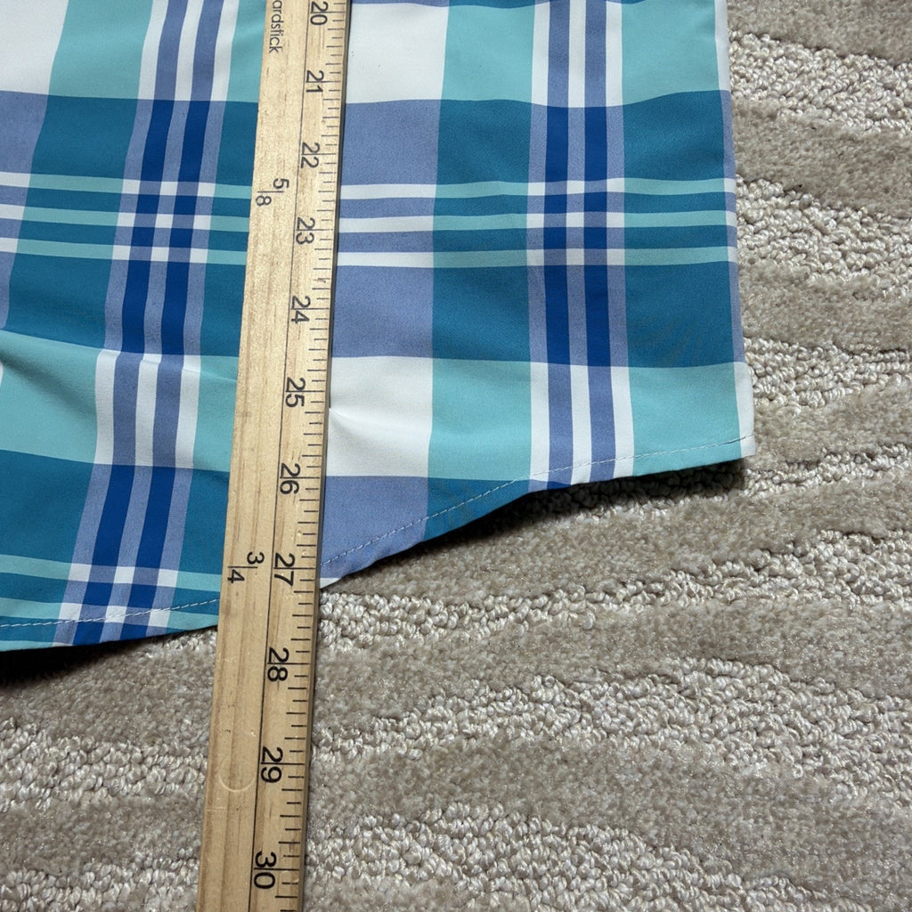Columbia PFG Super Bahama Shirt Mens S Short Sleeve Fishing Plaid Blue