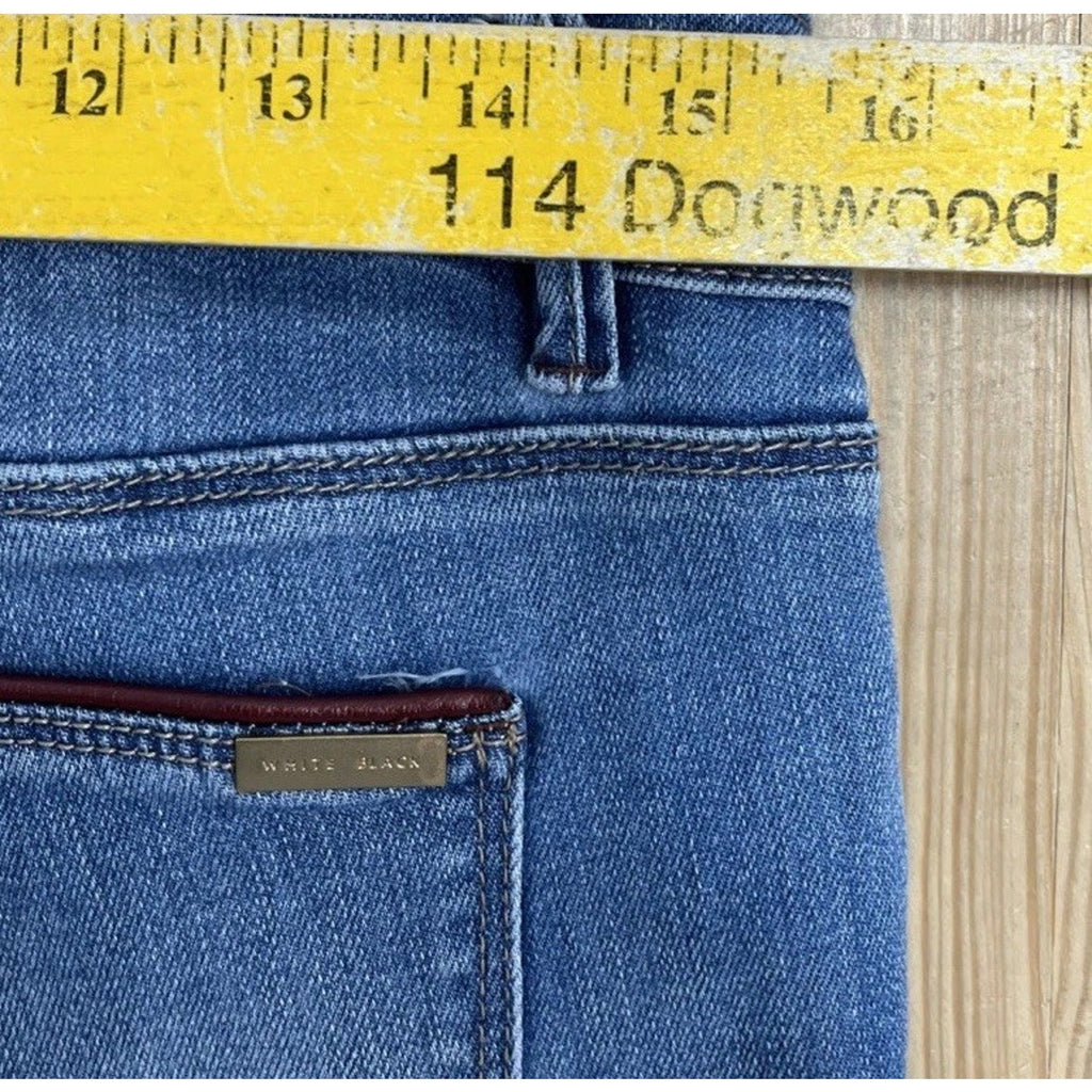 White House Black Market The Skimmer Jeans Faux Leather Trim Ankle Zip Size 6