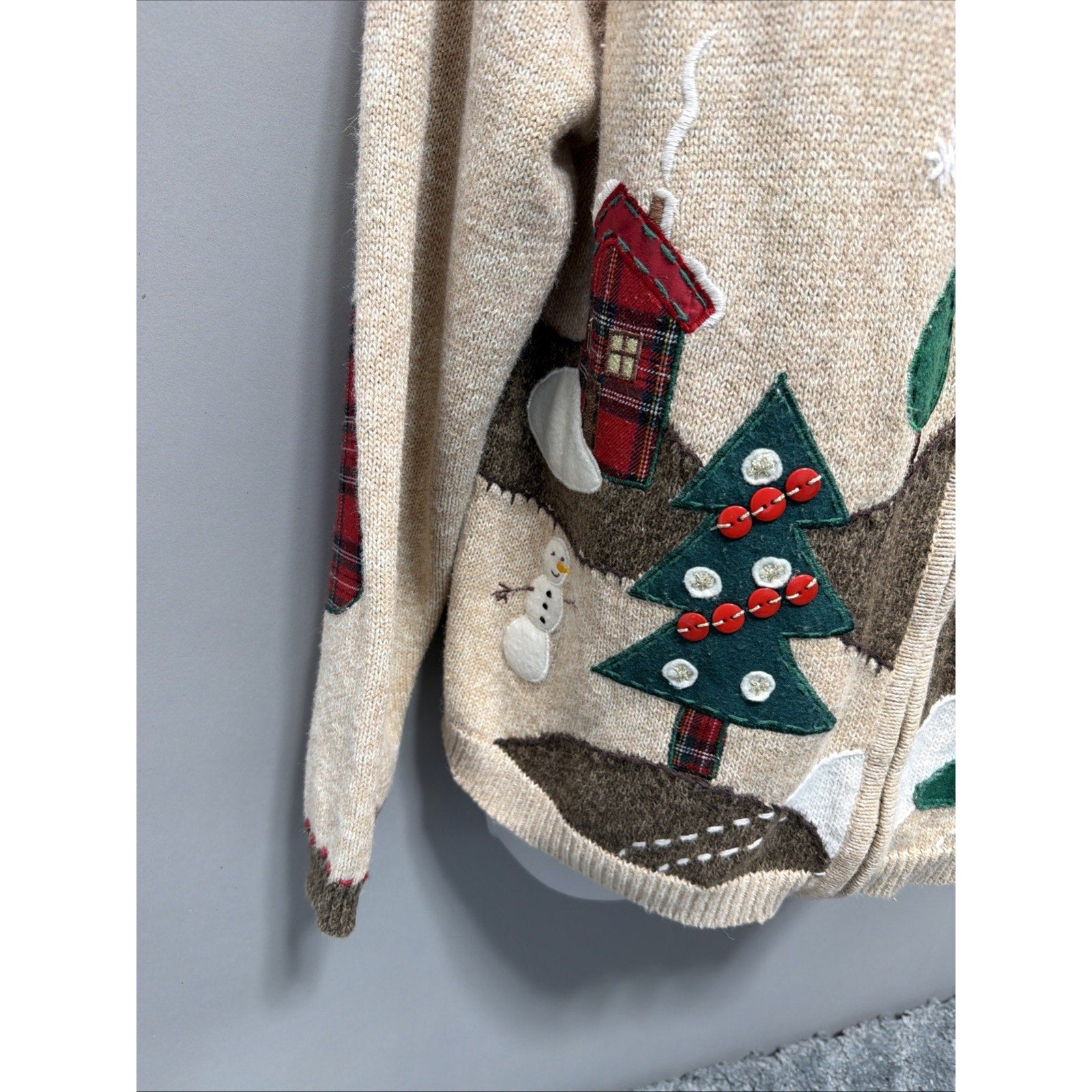 Vtg Heirloom Collectibles Christmas Cardigan Sweater Sz Large Elbow Patch