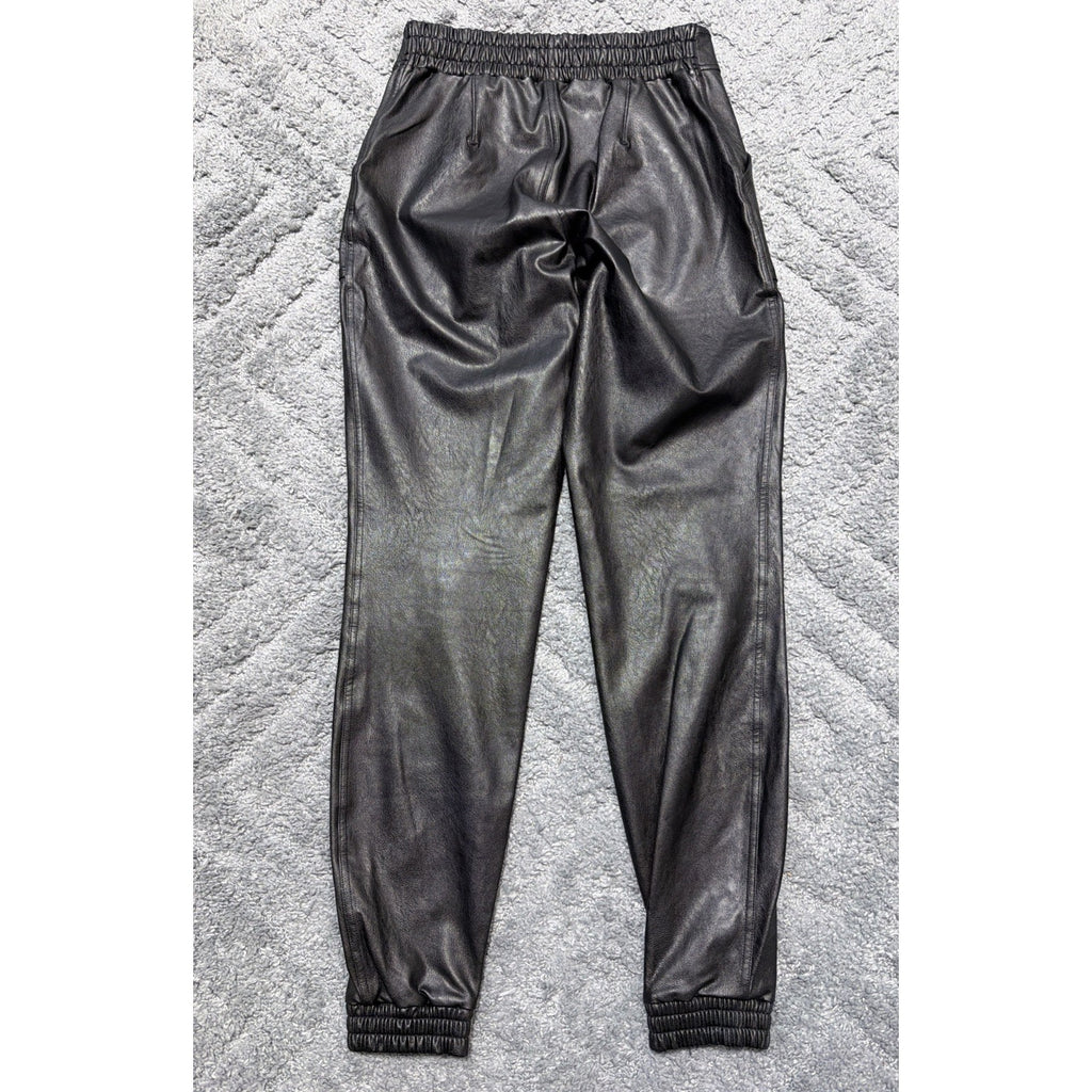 Spanx Womens Size S Faux Leather Joggers Pants Black Noir Cuffed