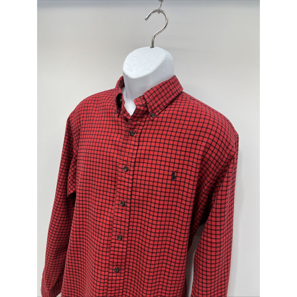 Vtg Ralph Lauren Red Buffalo Checkered Plaid Button Down Shirt Sz L