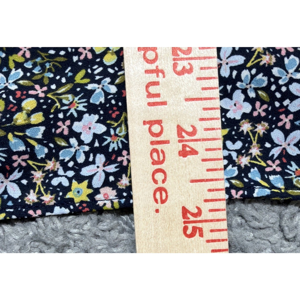 Womens M Loft Floral Print V-Neck Navy Blue Bell Sleeve Blouse Top