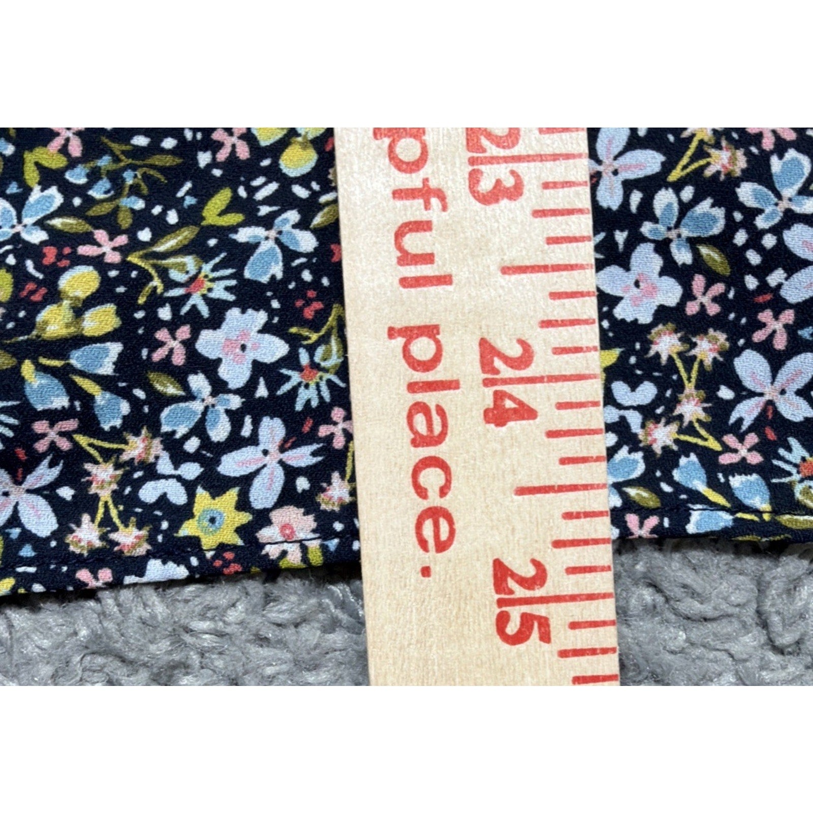 Womens M Loft Floral Print V-Neck Navy Blue Bell Sleeve Blouse Top