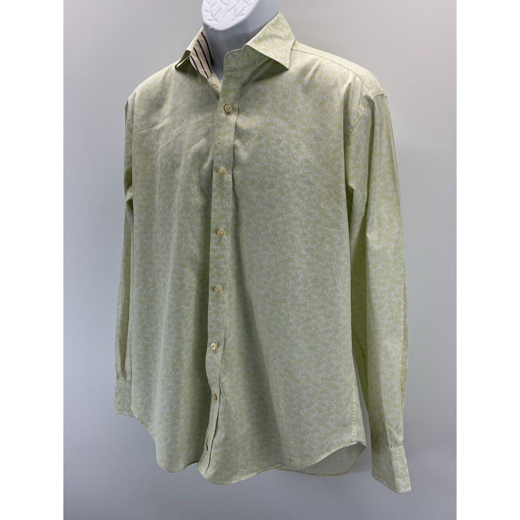 TAILORBYRD Men's Green Paisley Flakes Long Sleeve Button Down Shirt L EUC