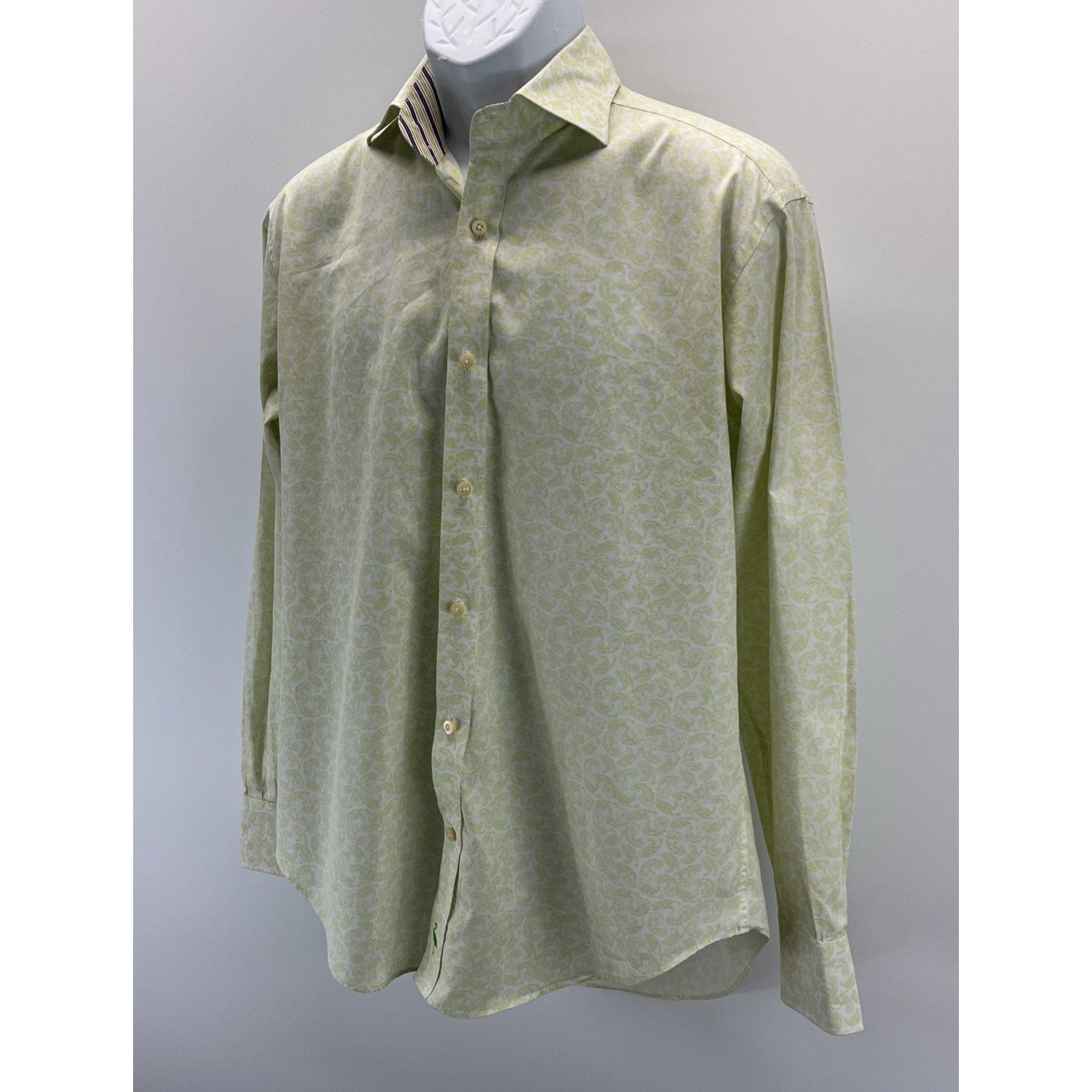 TAILORBYRD Men's Green Paisley Flakes Long Sleeve Button Down Shirt L EUC