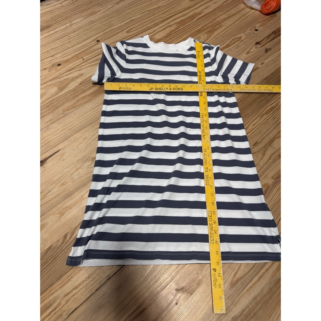 Old Navy Crew-Neck Mini T-Shirt Dress Navy Blue White Striped Women’s Size M