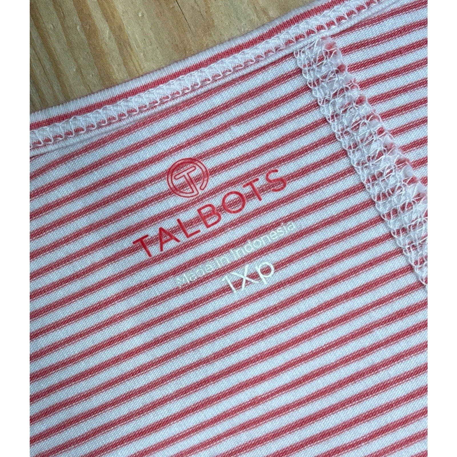 Talbots Size 1X Plus Cotton Pink/White Mix Stripe Pullover Tee Top Blouse