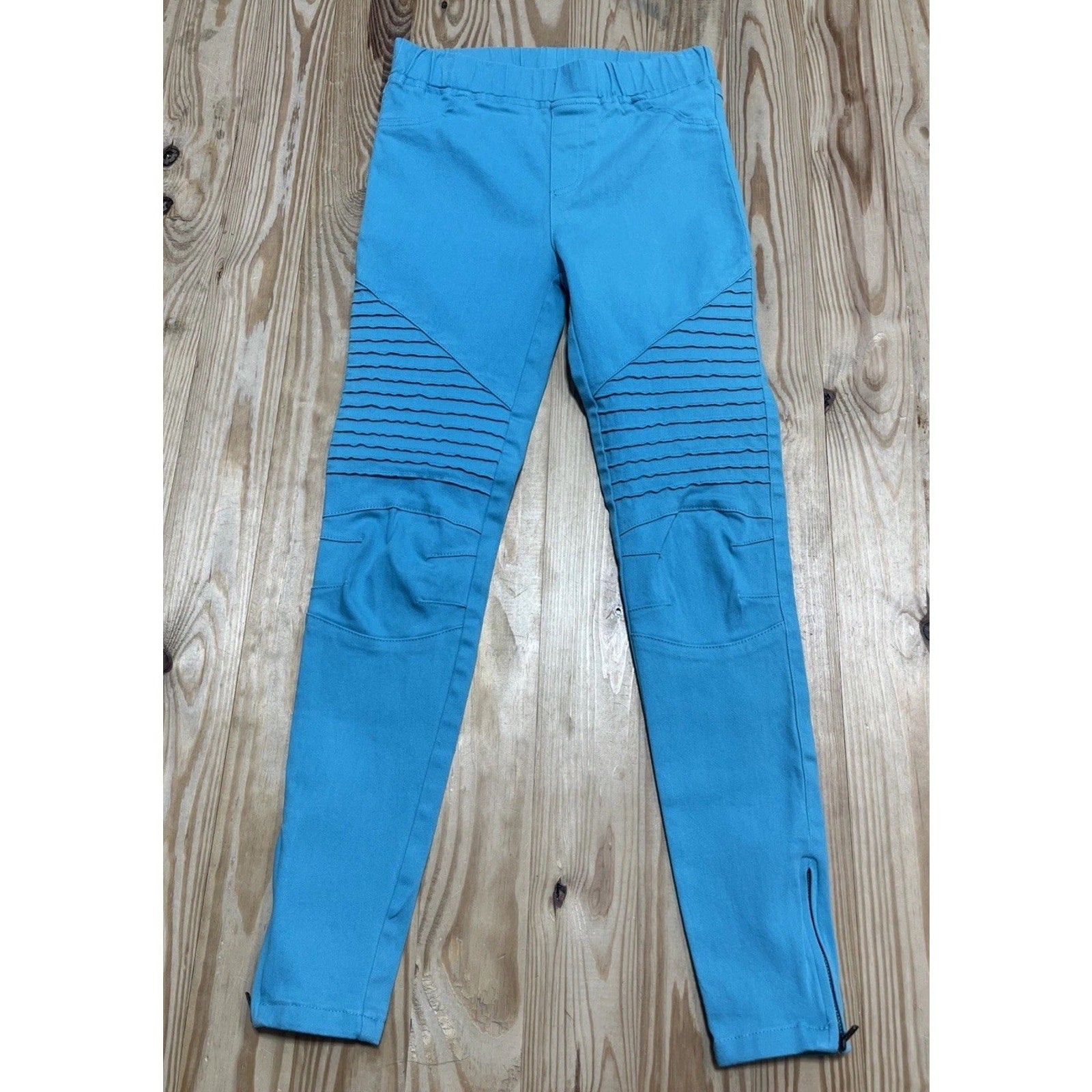Umgee Pull On Pants Women Sz S USA Aqua Moto Jegging Skinny Ankle Zip Banded