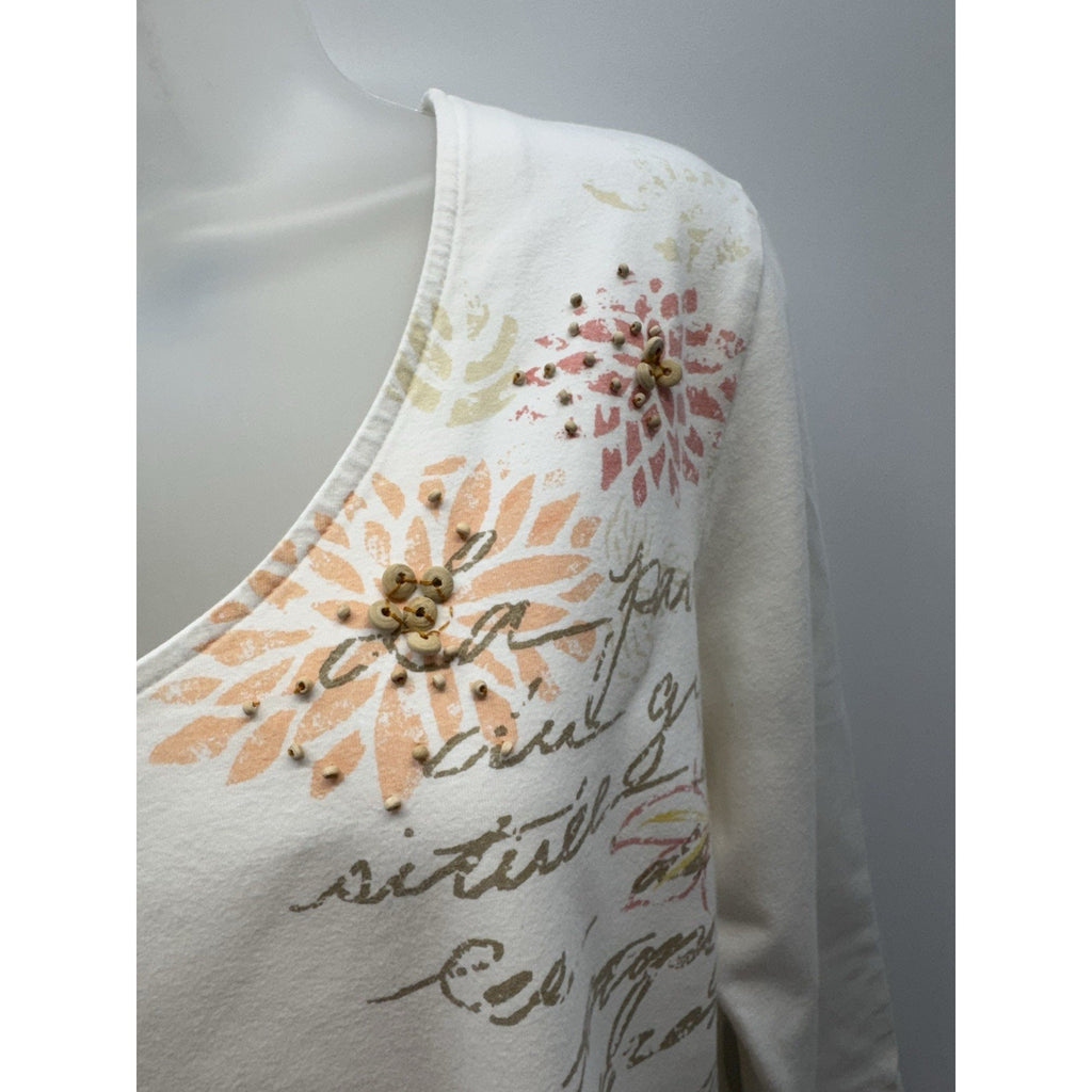 Lara Lane White Pastel Floral V Neck Women’s Size Large Cotton Spandex