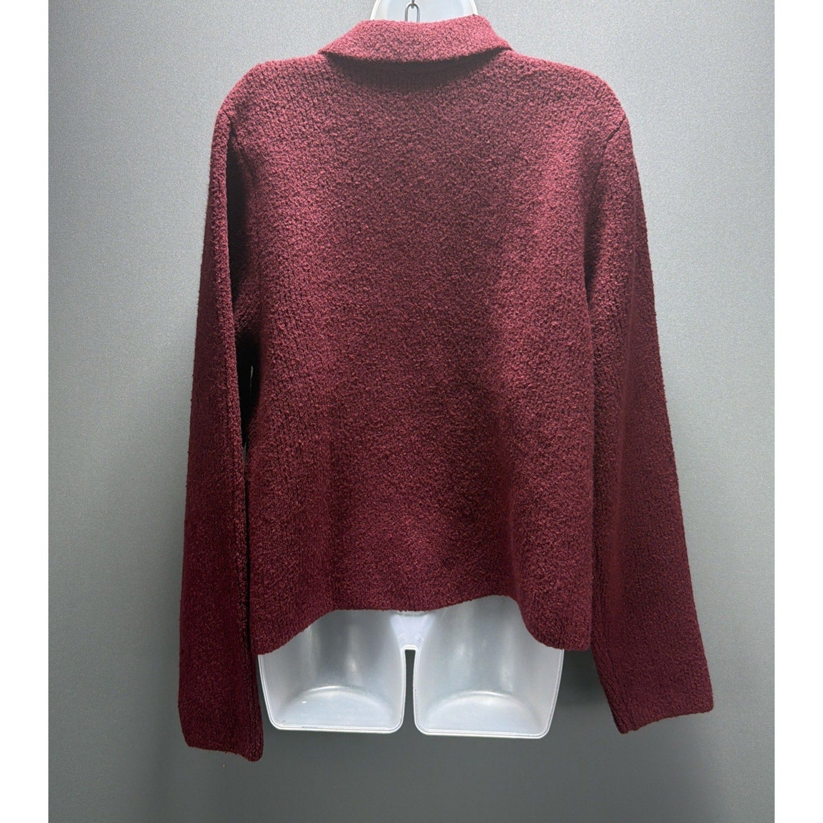 J. Jill Womens Large Cranberry Boucle Floral Snap Cardigan Sweater New