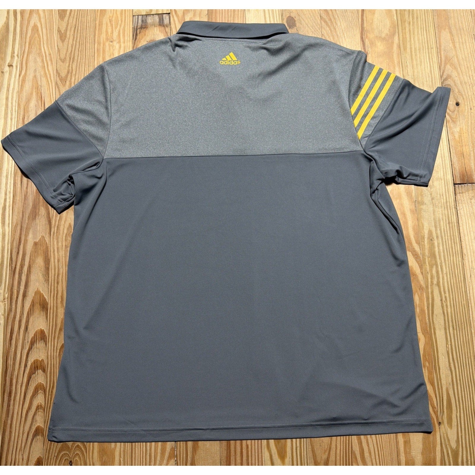 Adidas Heathered 3-Stripes Colorblocked Polo Golf Shirt Grey/ EQT Yellow 2XL New