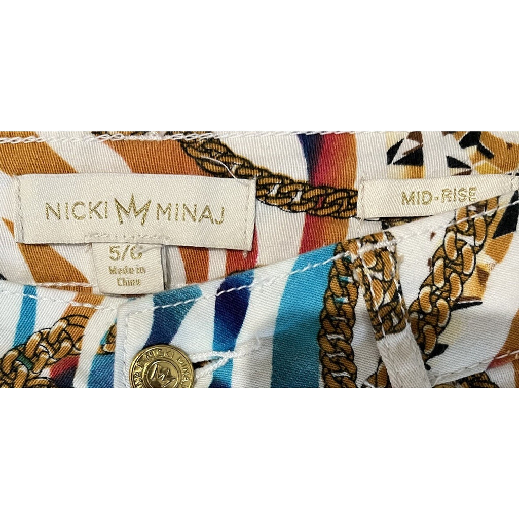 Nicki Minaj Womens 5/6 Zebra Gold Chain Pants Multicolor Stretch Wearable Art