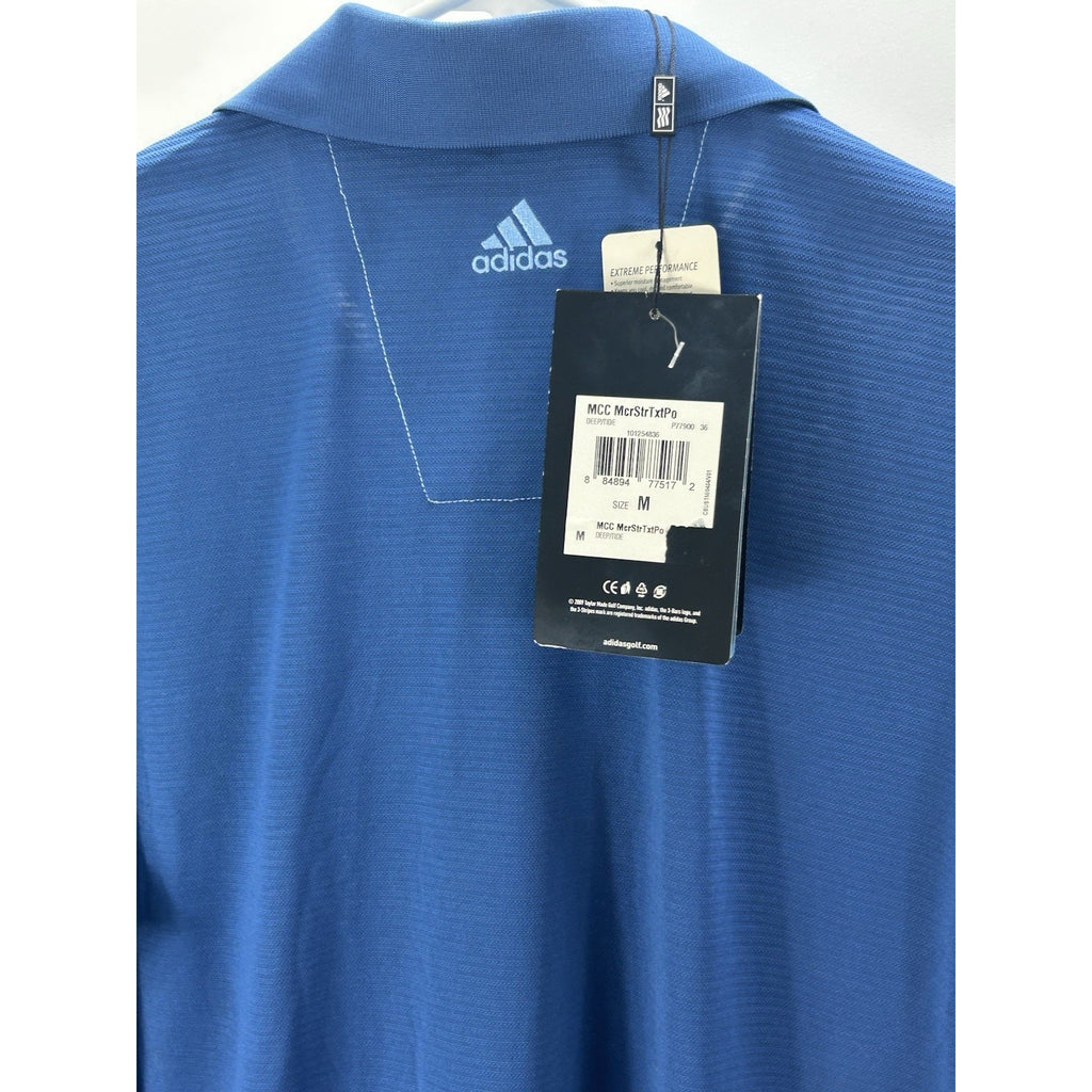 ADIDAS Men's Blue Climalite Textured Regular-Fit Short Sleeve Golf Polo SZ M