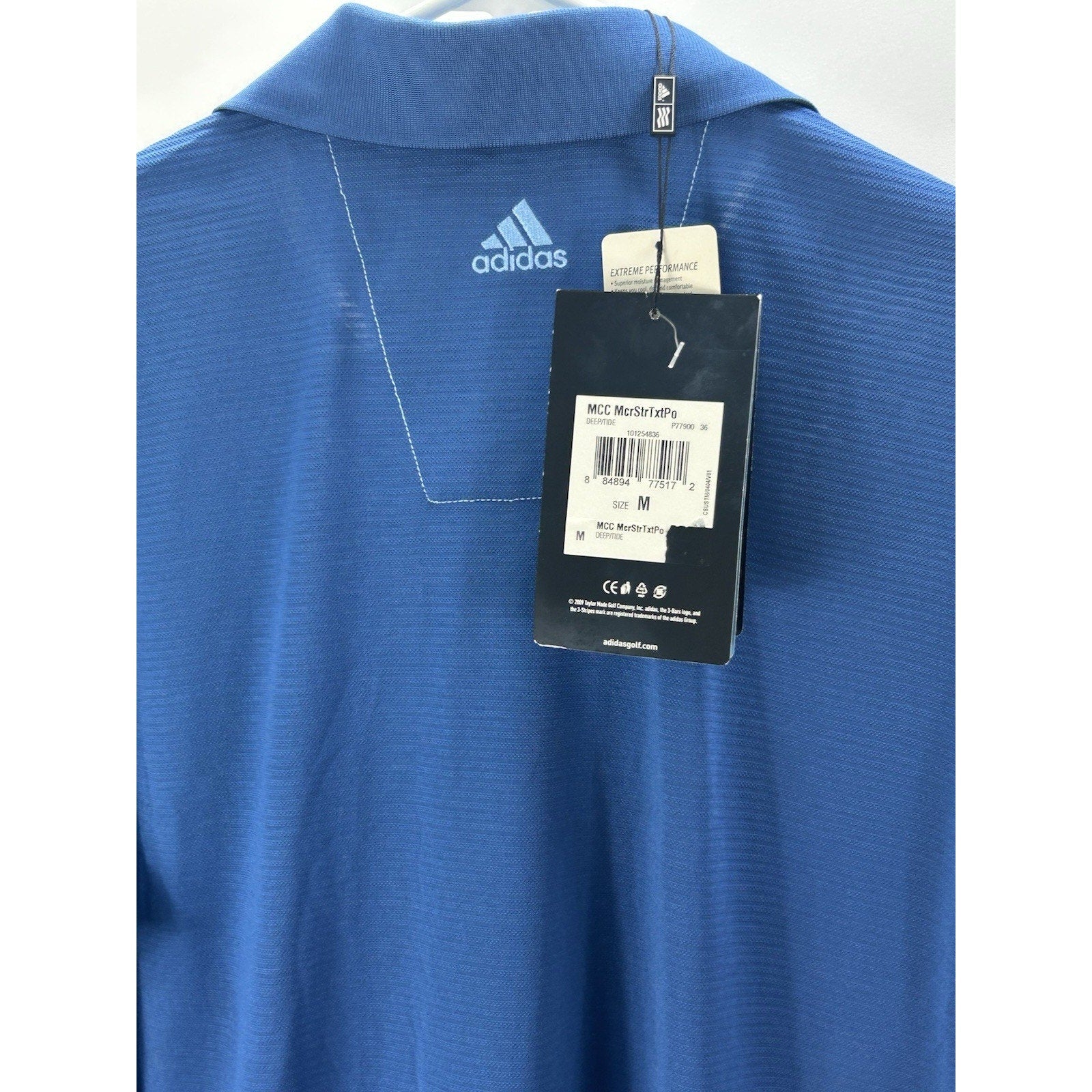 ADIDAS Men's Blue Climalite Textured Regular-Fit Short Sleeve Golf Polo SZ M