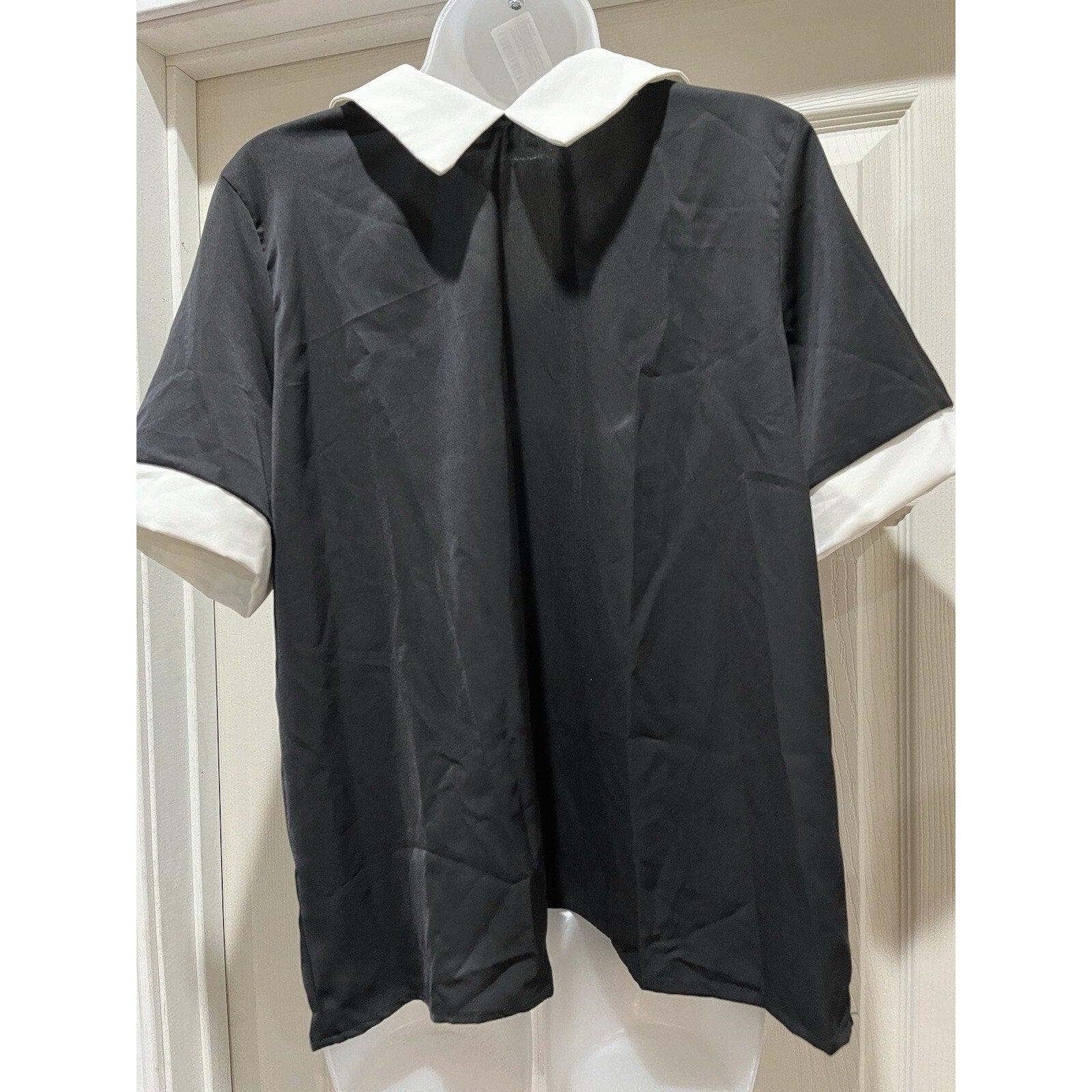 Verdusa Women’s L Black White Contrast Collar Short Sleeve Blouse Top NWT