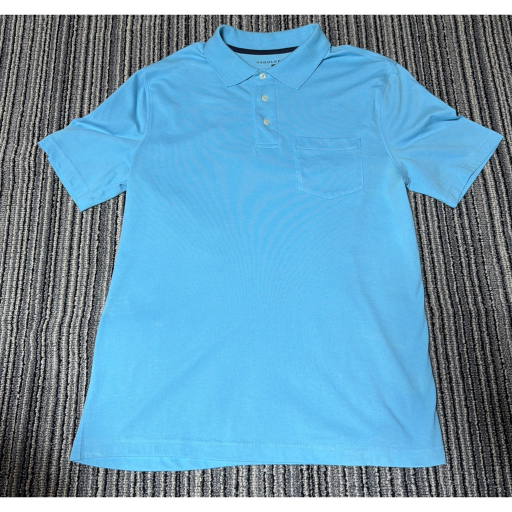 Men's Short Sleeve Polo Shirt Saddlebred Blue Size M Preppy Casual