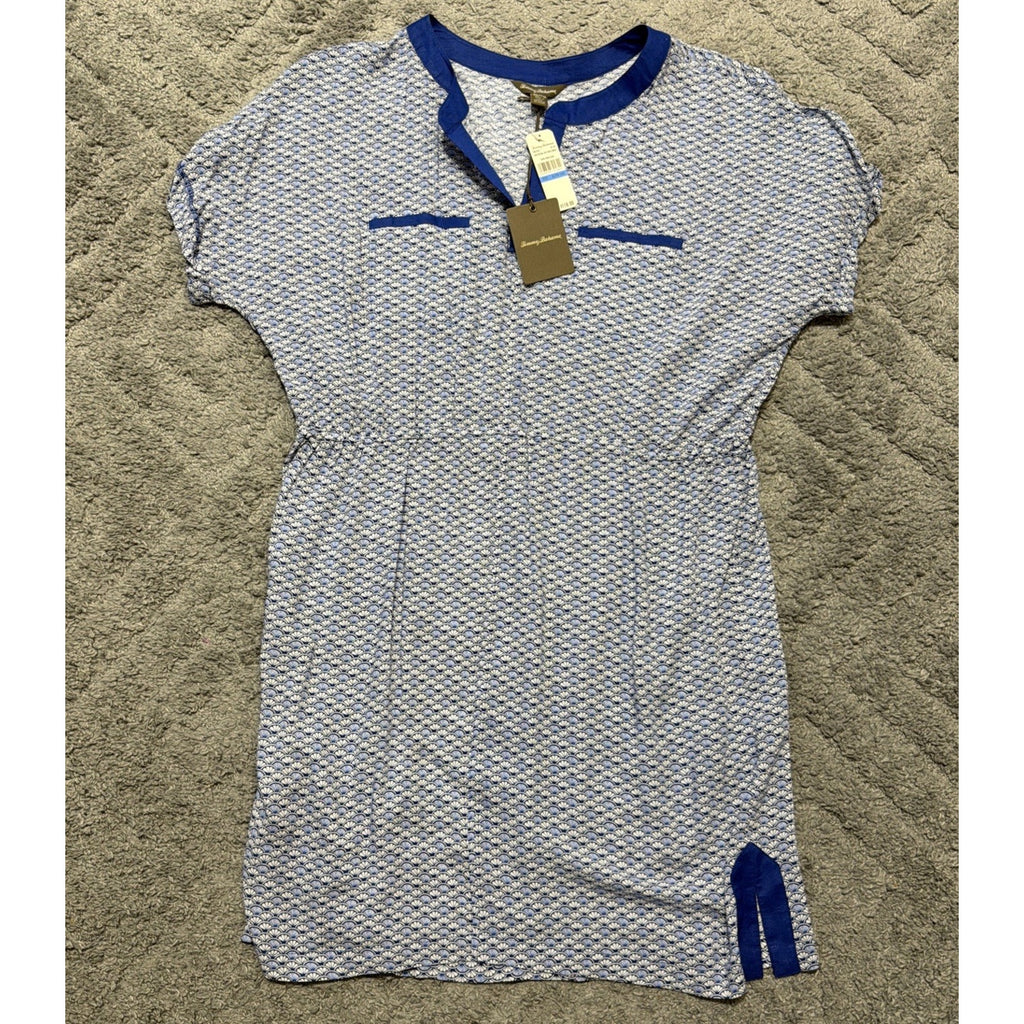 Tommy Bahama Fan Festival Split Neck Dress Size XL Blue Sea Shells NWT