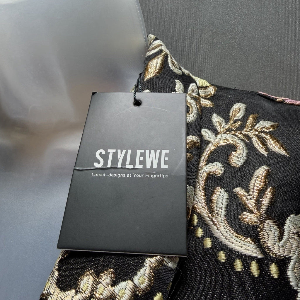 STYLEWE Blazer Womens Small Black Gold Floral Brocade Jacquard Jacket NWT Holida