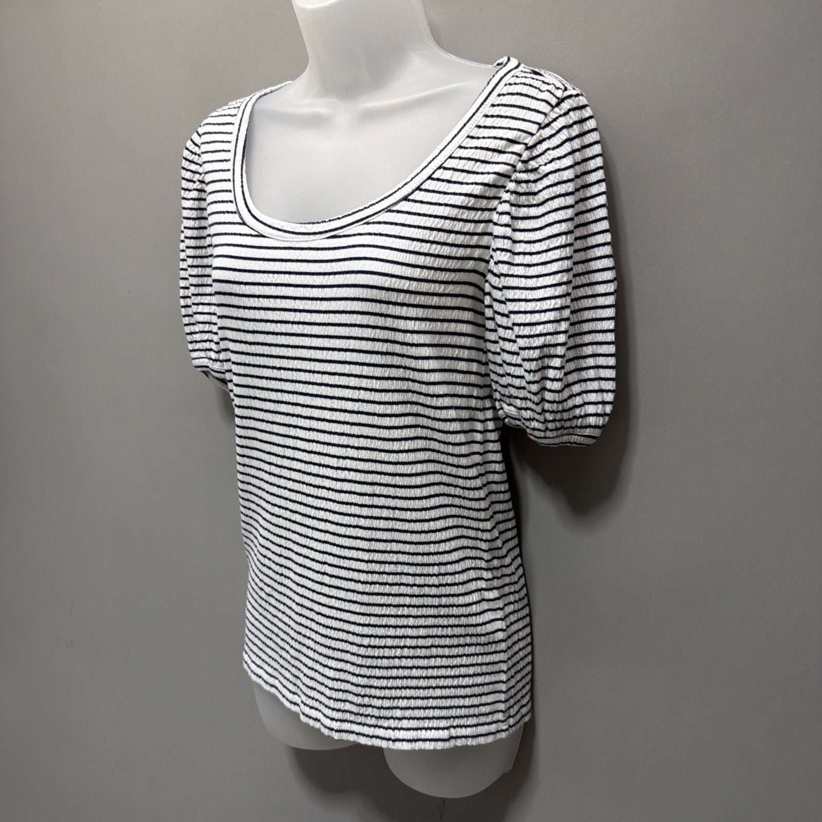 LOFT Womens Small Navy Blue White Striped Short Sleeve Stretch Knit Top