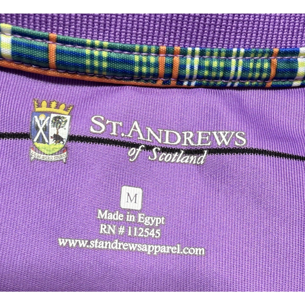 St. Andrews of Scotland Mens Shirt Size M Golf Polo Shirt Purple Sleeve Preppy