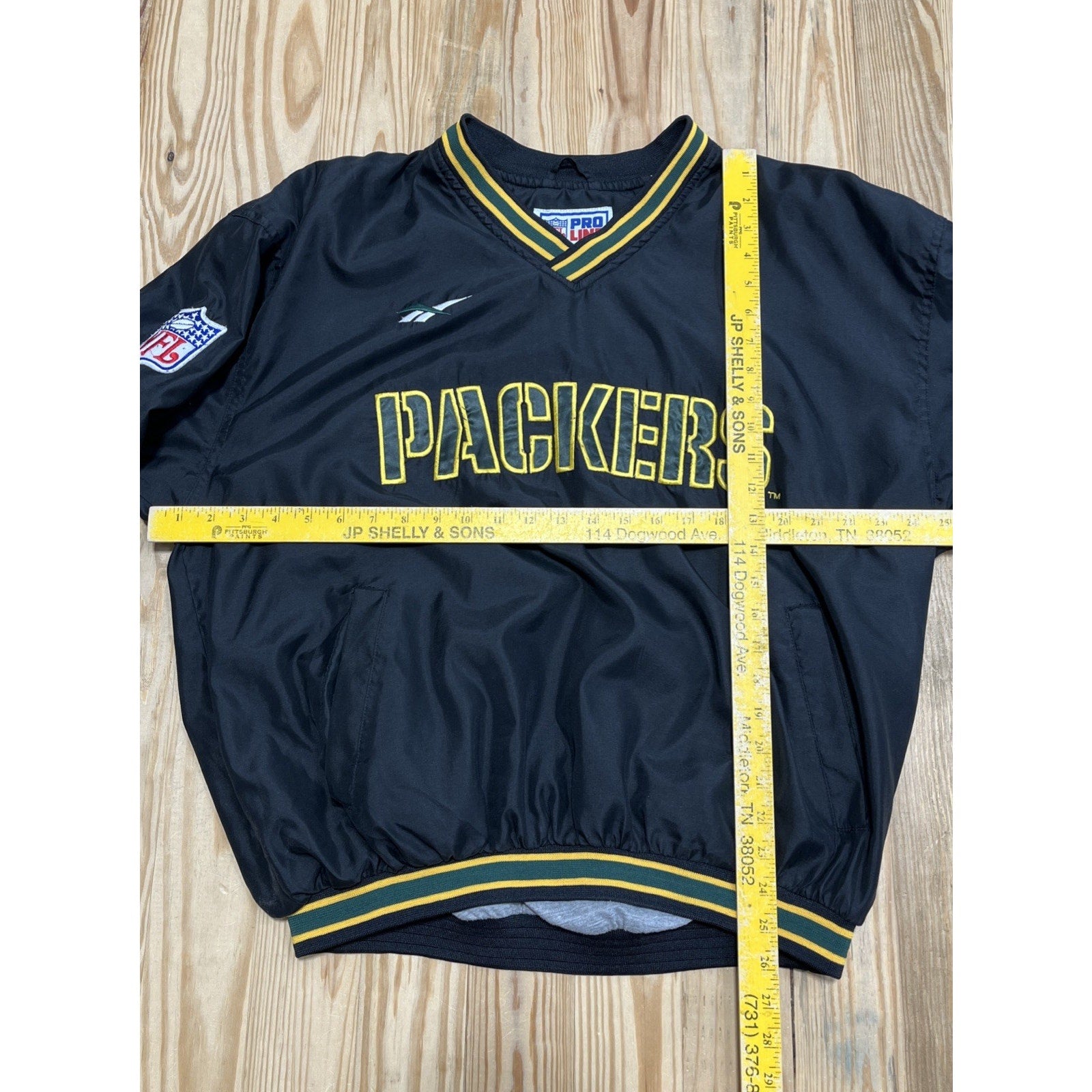 Vintage Reebok Pro Line Green Bay Packers Lined Pullover SIZE LARGE NFL Black