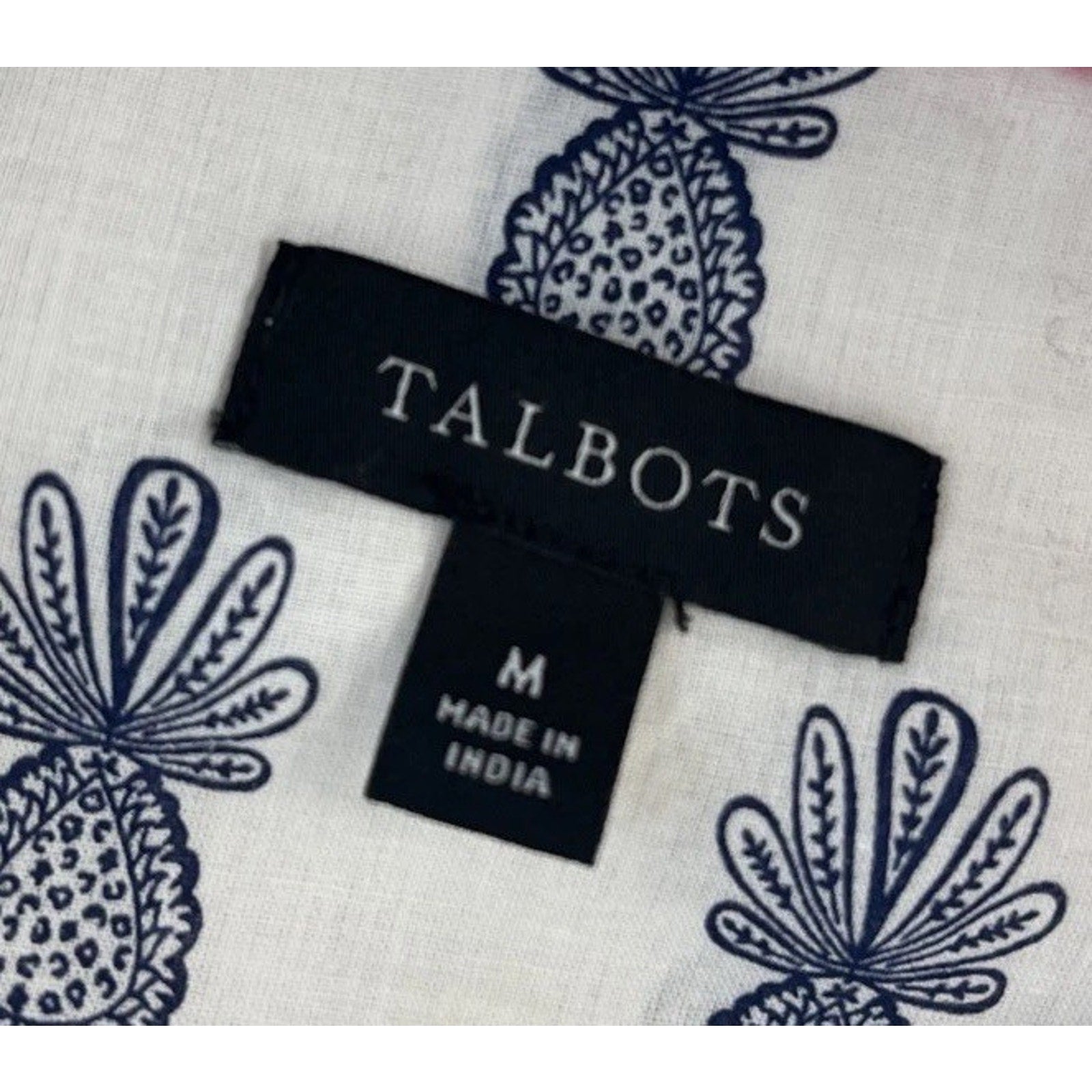 Talbots Blouse Womens Size M White Cotton Blue Paisley Lightweight Button Up